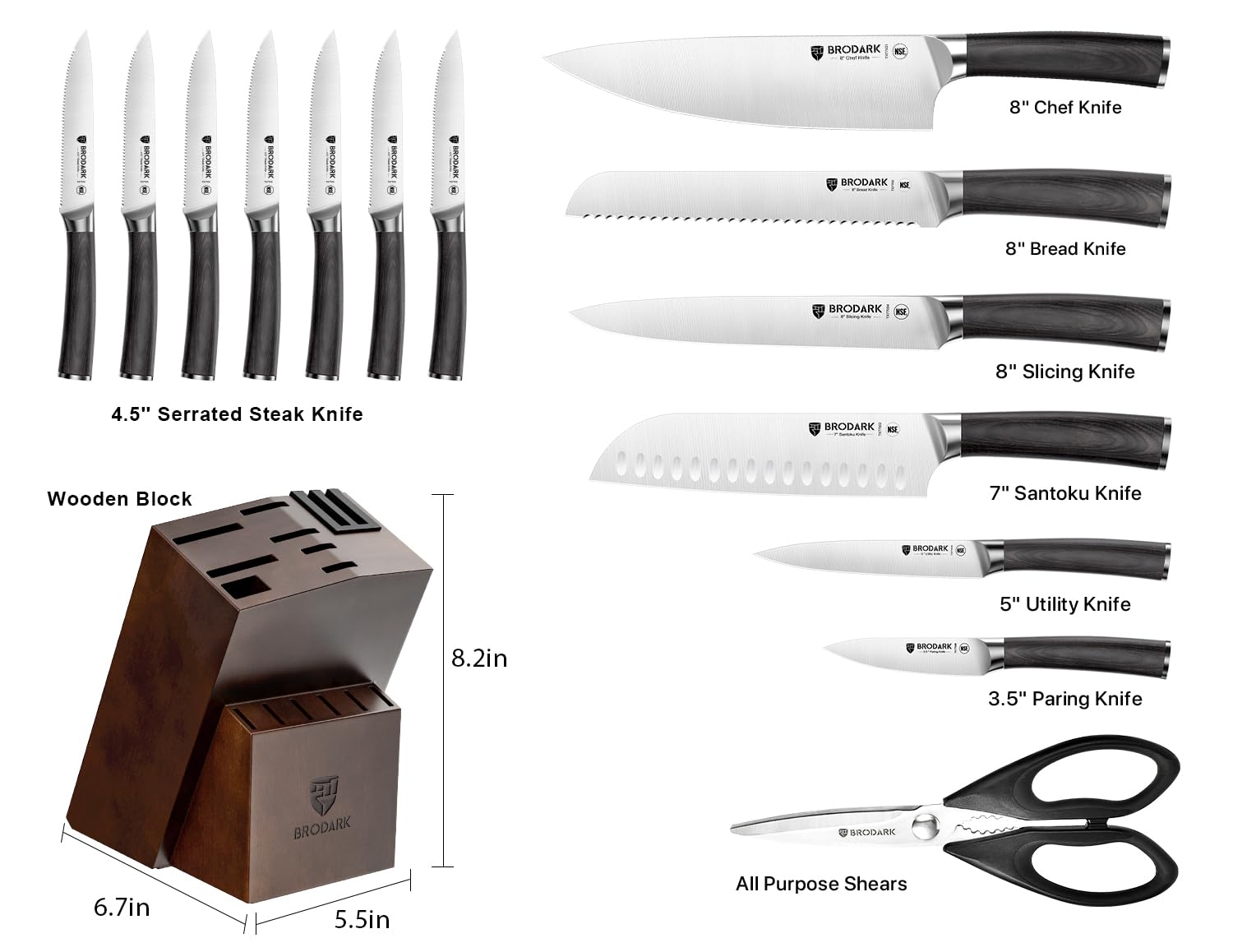 15-Piece Ultra Sharp Kitchen Knife Set with Wooden Block - High Carbon Stainless Steel Chef Knives, Full Tang Design & Included Sharpener - Perfect for Home Cooking, Professional Chefs & Gift Giving