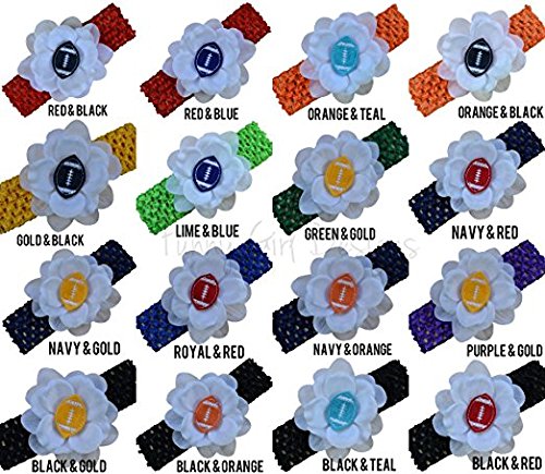 Funny Girl Designs Baby Embroidered Felt Football Team Flower Headband for Newborns to Toddlers - Red Band with Red Ball & Black Flower - Perfect for Game Day, Baby Showers, and Team Spirit Photos