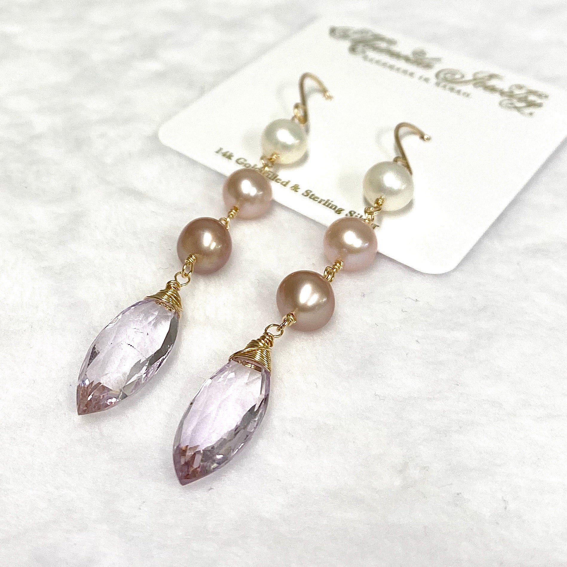 Pink Amethyst & Edison Pearl Earrings for Women – Elegant Dangle Jewelry for Parties, Weddings & Special Occasions