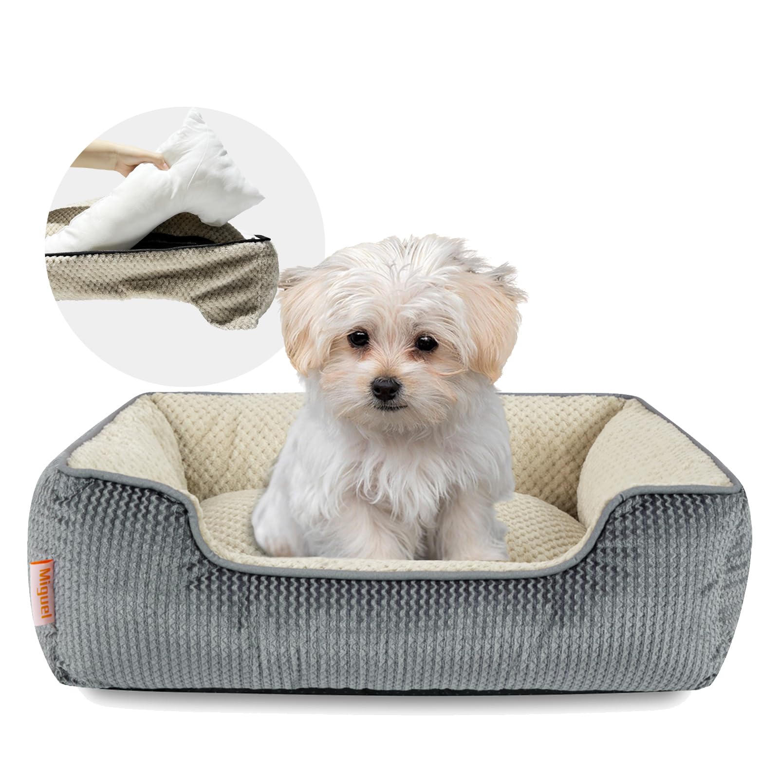 **Washable Small Dog Bed with Removable Cover - Soft Rectangle Pet Bed for Puppies & Indoor Cats - Non-Slip Bottom, Gray (20 Inch) - Perfect for Cuddling, Lounging & Home Comfort**