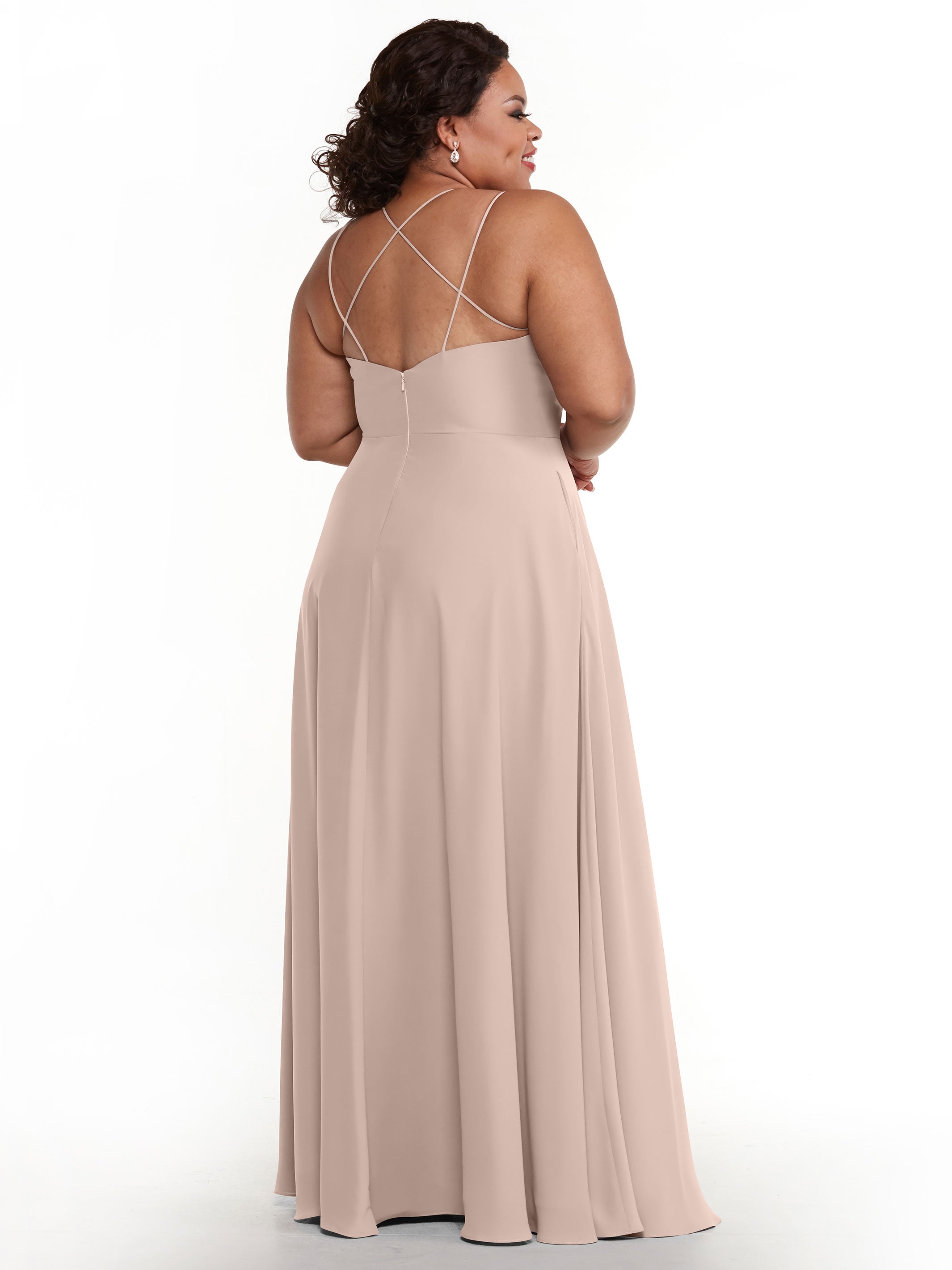 Elegant 83024 Stretch Chiffon A-Line Bridesmaid Dress with Pockets - Perfect for Weddings, Formal Events & Special Occasions