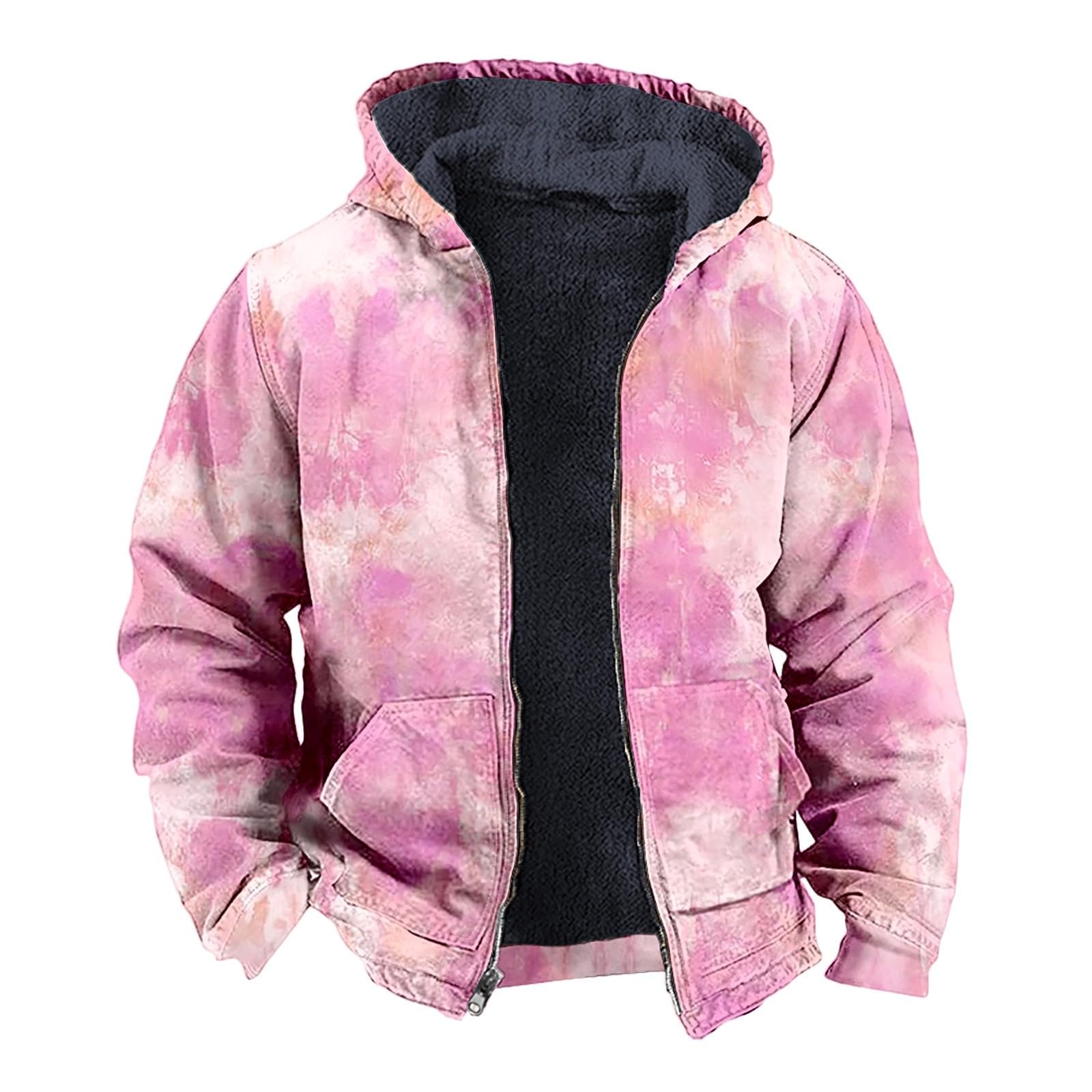 **Men's Tie-Dye Fleece Hoodie with Zip-Up Front & Pockets - Cozy Long Sleeve Casual Jacket for Outdoor Activities, Streetwear & Lounge Wear**