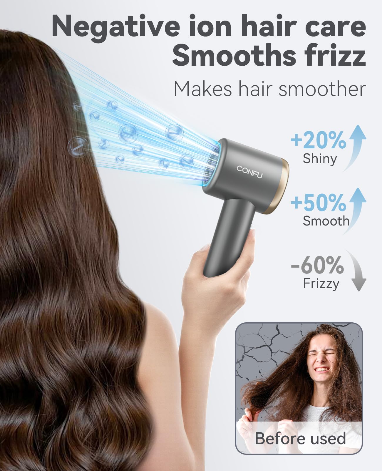 CONFU 1400W Professional Hair Dryer with Diffuser - 110,000 RPM High-Speed Ionic Blow Dryer for Fast Drying, Lightweight Design for Home & Travel Use, Includes Concentrator Nozzle for Women & Men - Perfect for Salon-Quality Styling at Home and On-the-Go