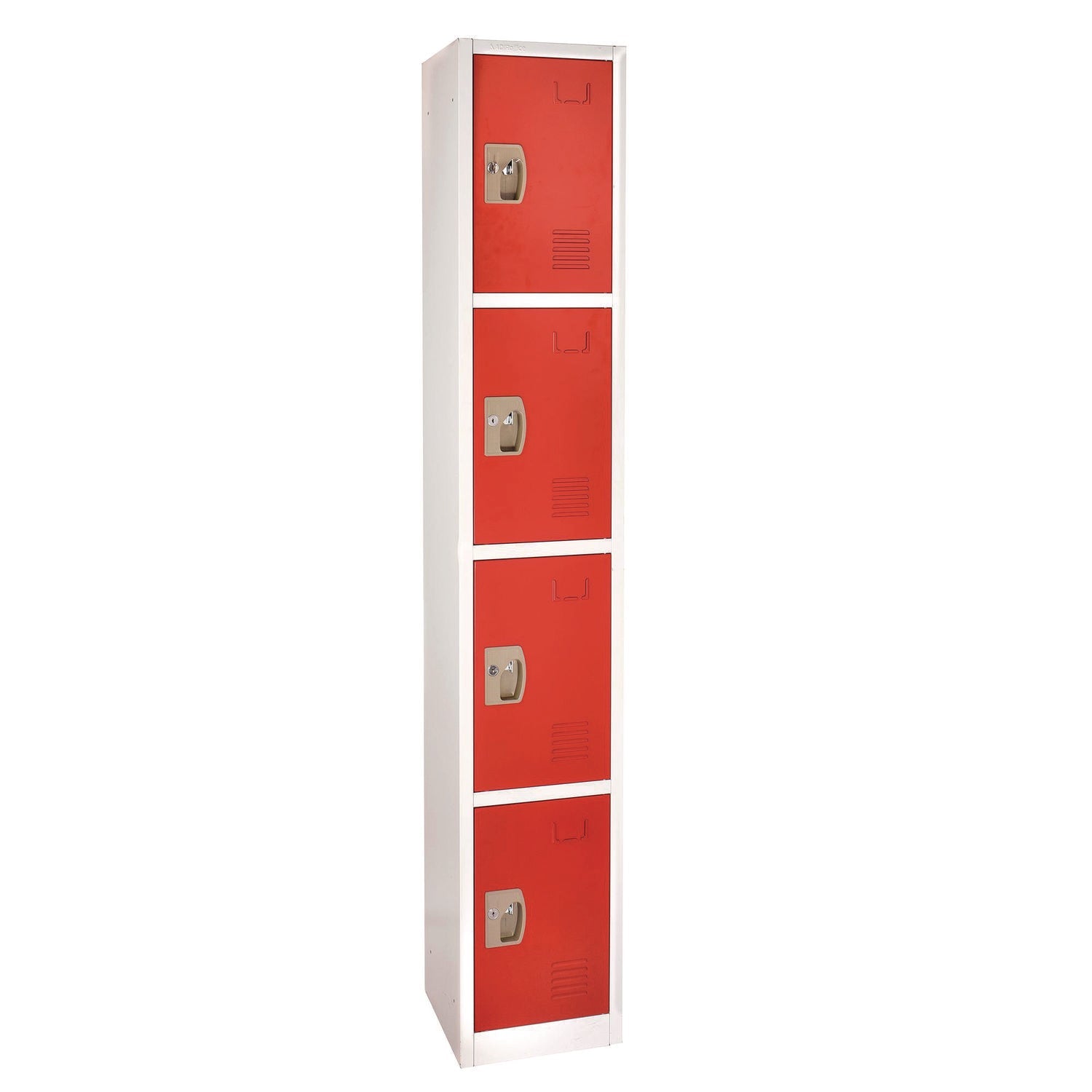 AdirOffice 4 Compartment Steel Storage Locker - 12 x 12 x 72 Inches, Red - Heavy Duty School Gym Locker for Home, Office & Warehouse Organization
