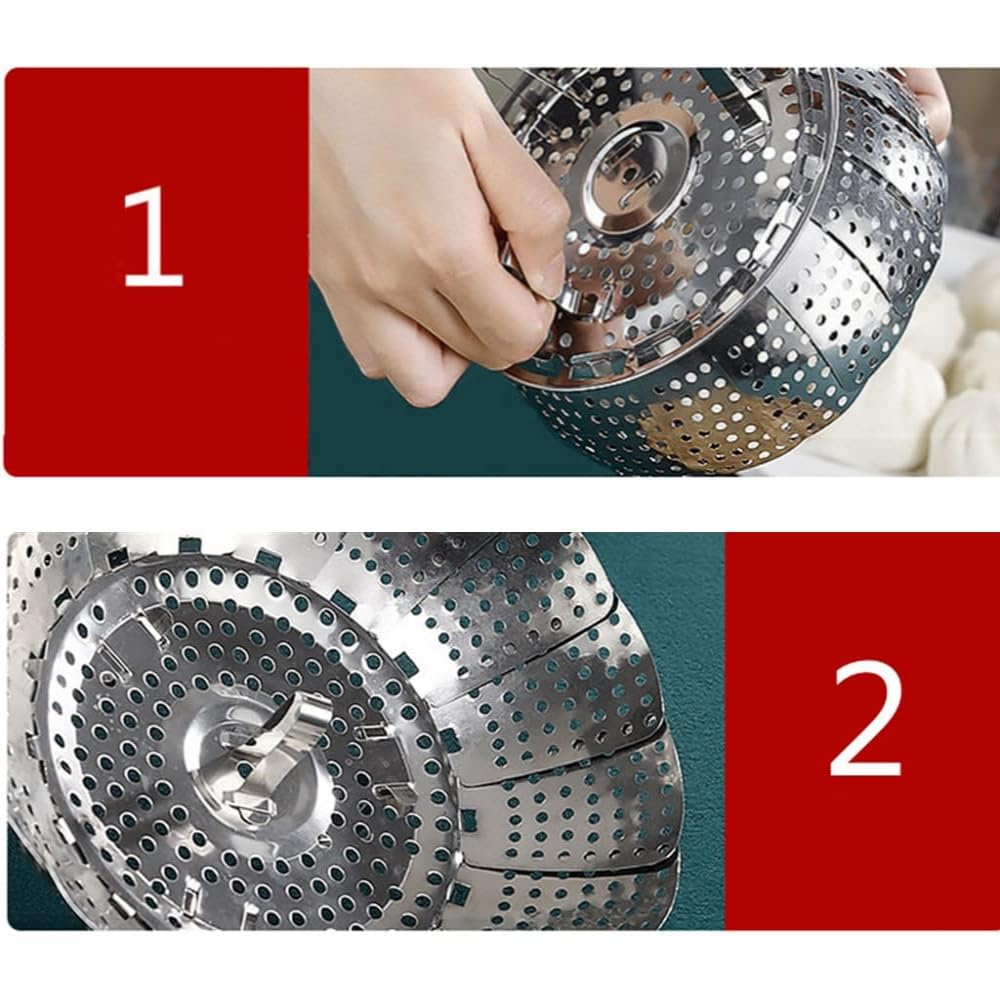 Stainless Steel Veggie Steamer Basket - Expandable & Collapsible Metal Steamer Insert for Cooking Vegetables, Dumplings & More - Fits Various Pot Sizes - Perfect for Healthy Meal Prep & Kitchen Cooking