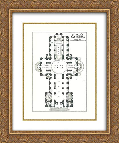 15x18 Gold Ornate Framed Double Matted Museum Art Print - Saint Paul's Cathedral London UK by Bartholomew 1921 | Vintage Wall Decor for Living Room, Office & Gallery
