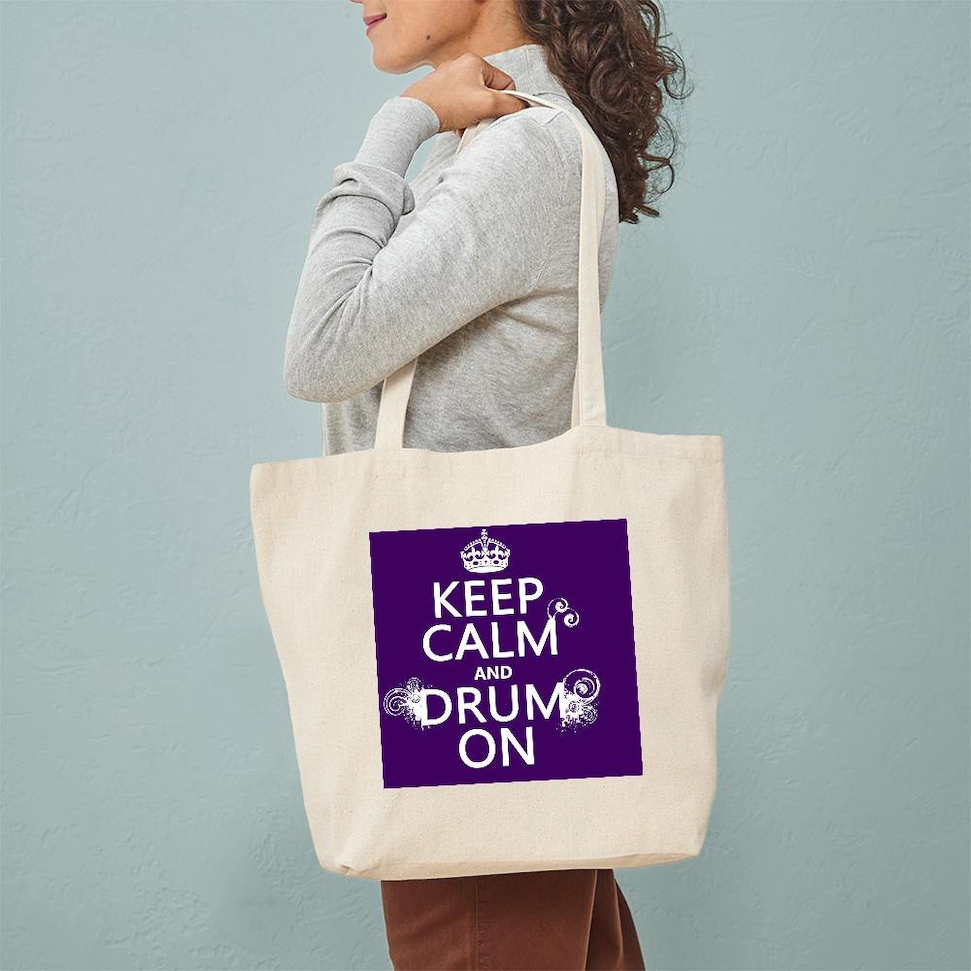 Keep Calm And Drum On Grunge Tote Bag - Natural Canvas Reusable Shopping Bag for Groceries, Beach & Everyday Use