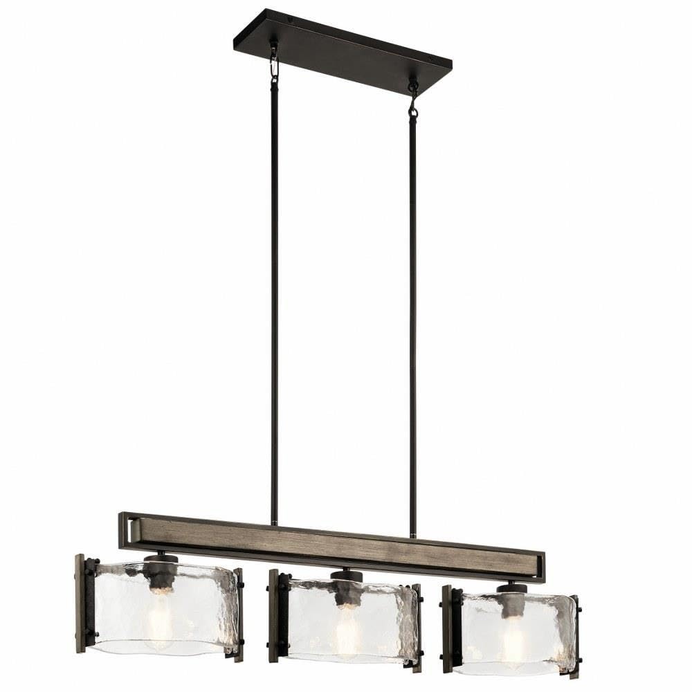 Bailey Street Home 3-Light Rustic Kitchen Island Pendant Light - Faux Wood & Piastra Glass Shade in Olde Bronze Finish - Perfect for Farmhouse, Cottage & Industrial Style Kitchens