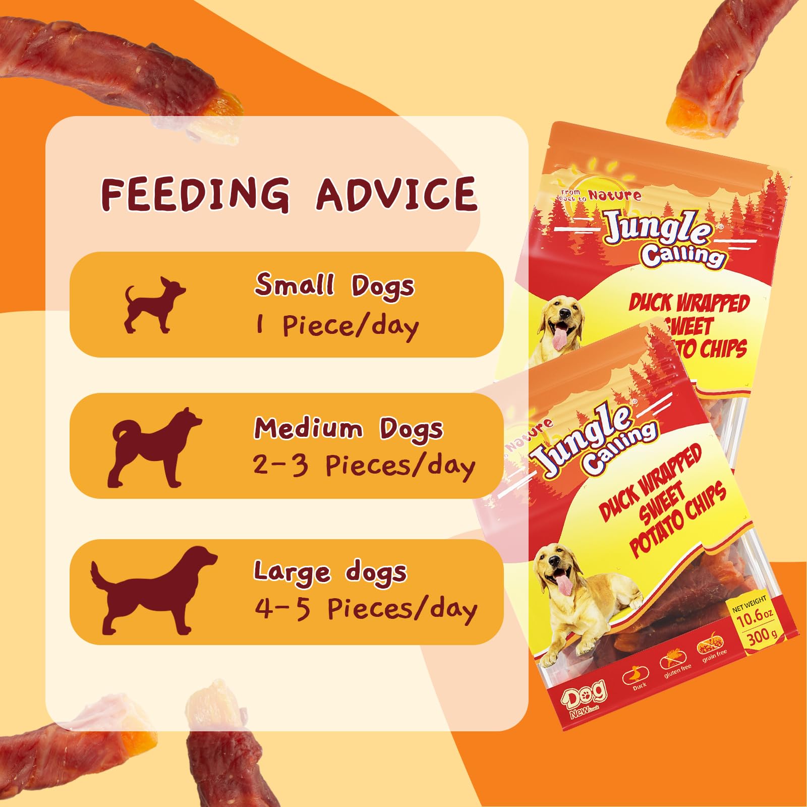 Jungle Calling Sweet Potato & Duck Dog Treats - Healthy Vegetarian Snacks for Dogs, 10.6oz | Grain-Free, All-Natural Training Rewards & Daily Treats for Puppies & Adult Dogs