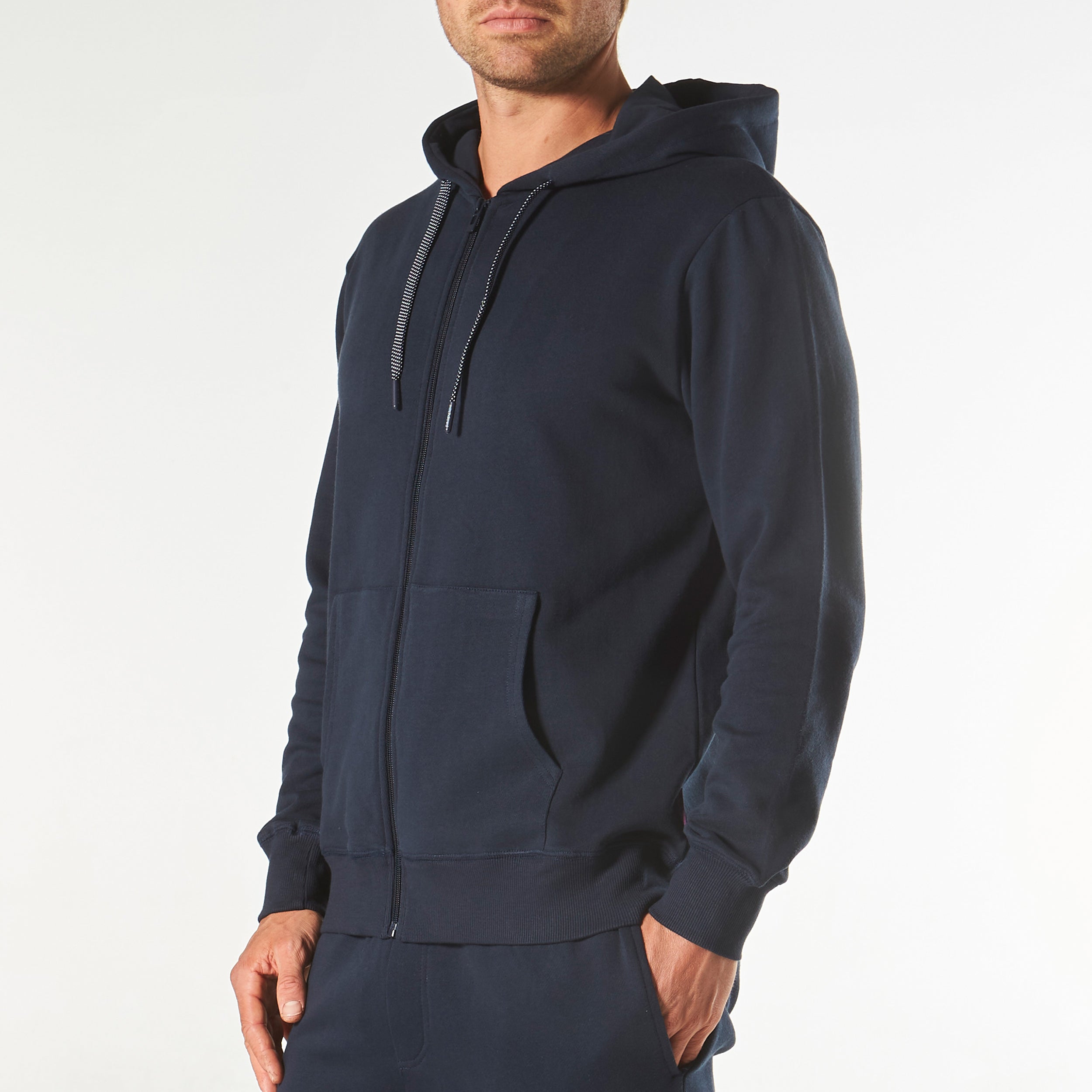 Men's Soft Long Sleeve Lounge Hoodie - Navy Blue Comfortable Pullover for Relaxing at Home, Casual Wear & Outdoor Activities
