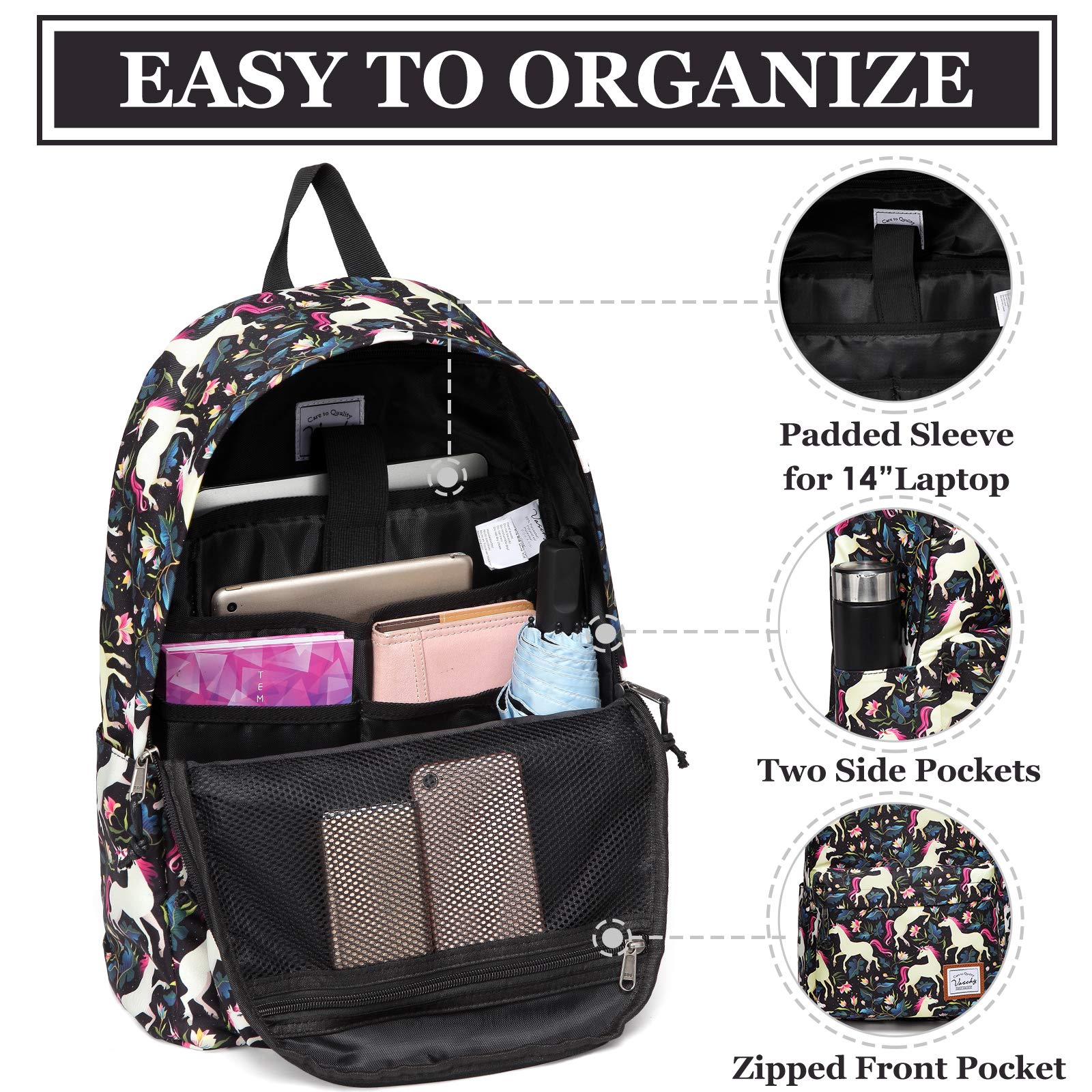 VASCHY Stylish School Backpack for Girls & Women - Cute Bookbag for Kids, Teens, Middle School, College & Work - Durable Laptop Backpack for Everyday Use, Travel & Commuting