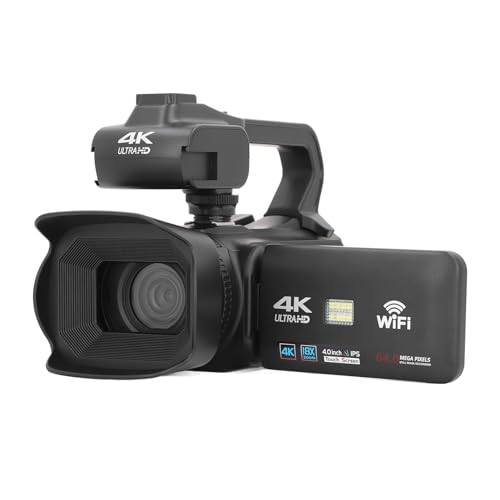 4K Vlogging Camera with 64MP & 18x Digital Zoom - WiFi Night Vision Camcorder with 4-inch Touch Screen, Microphone, Remote Control & Fill Light - Perfect for YouTube, Travel Videos, Live Streaming & Low Light Recording