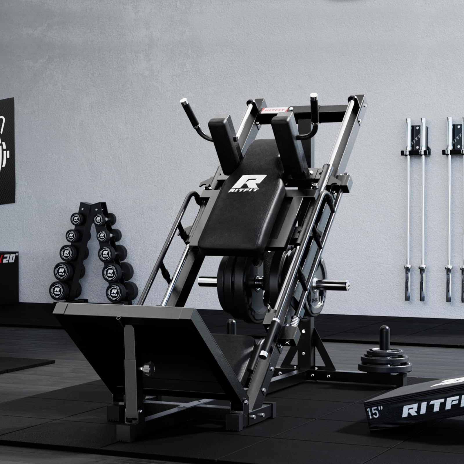 RitFit Adjustable Leg Press Hack Squat Machine for Home Gym - Linear Bearing Technology for Smooth Motion - Full Lower Body Workout Equipment with Weight Storage Posts - Perfect for Strength Training, Leg Day & Home Fitness Routines