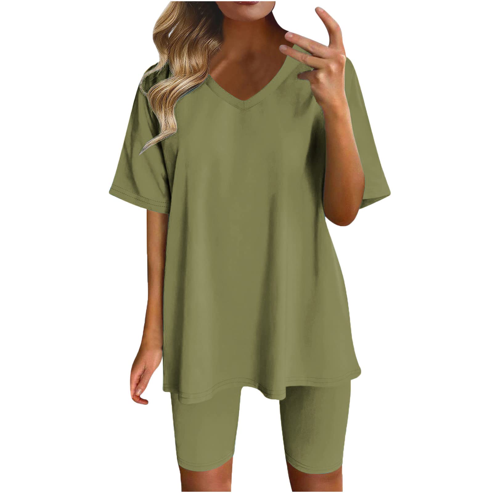 Black Friday Deals 2023 & Cyber Monday Deals 2023 - Plus Size 2-Piece Summer Outfit: V-Neck Short Sleeve Top with Yoga Shorts for Women 3X | Trendy Workout Gym Set, Casual Tennis & Exercise Tracksuits | Perfect for Yoga, Gym, Running & Summer Activities