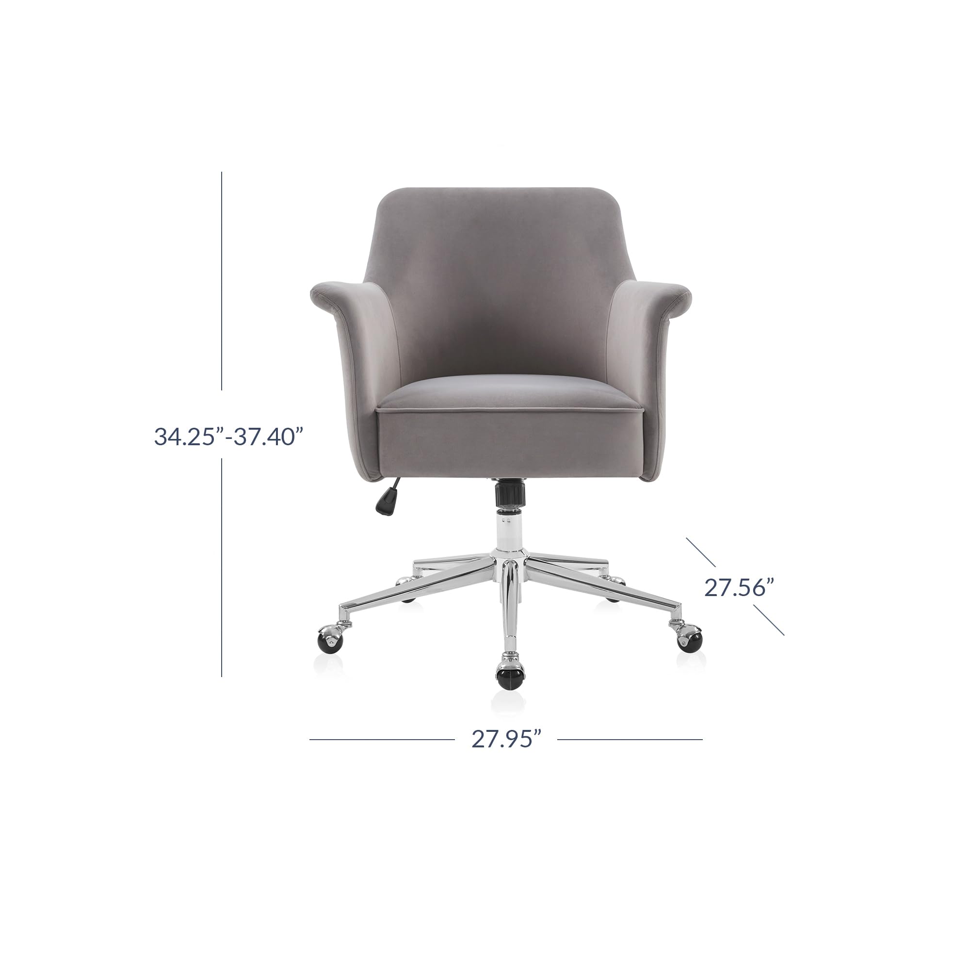 BELLEZE Modern Velvet Office Chair with 360 Swivel & Adjustable Arms - Ergonomic Rolling Desk Chair with Metal Base for Home Office, Study, Bedroom & Vanity - Comfortable Computer Chair for Work & Relaxation (Gray)