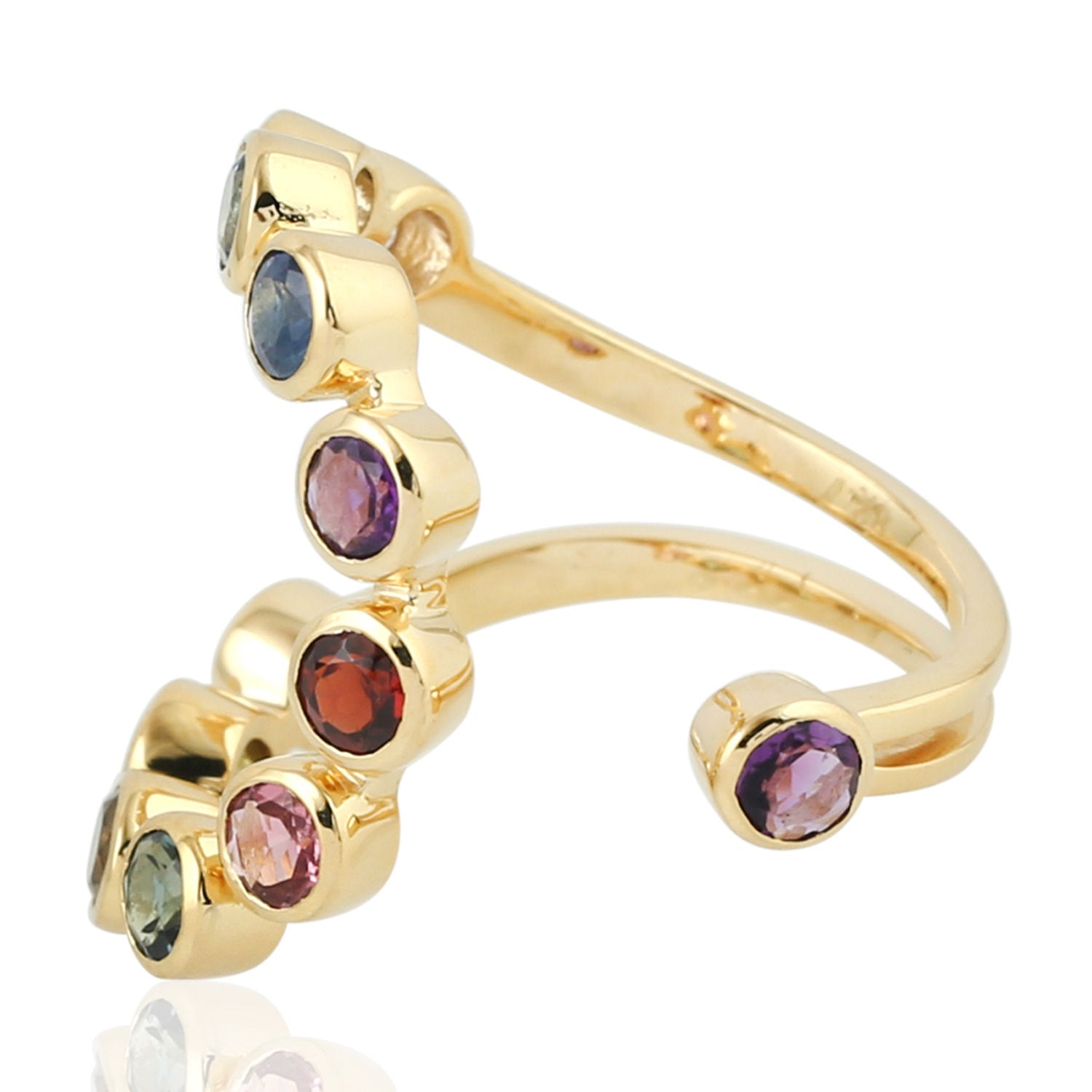 Bezel Set Multicolor Tourmaline & Amethyst Gold Bypass Ring | Elegant Gemstone Jewelry for Women | Perfect for Weddings, Anniversaries & Special Occasions