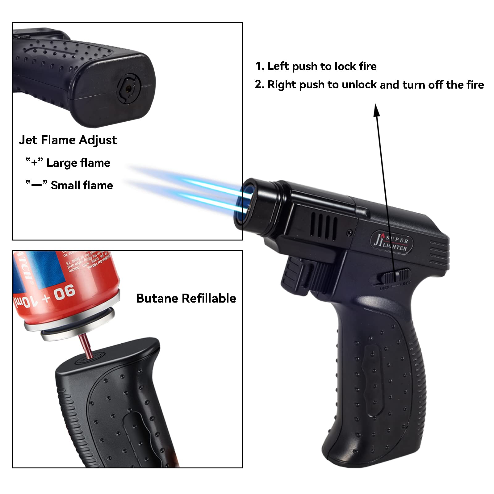 Refillable Dual Flame Butane Torch Lighter for Cooking, Baking & BBQ - Perfect for Creme Brulee, Desserts, Dabbing & Soldering - Kitchen Torch Gun Hand Lighter (Butane Not Included)