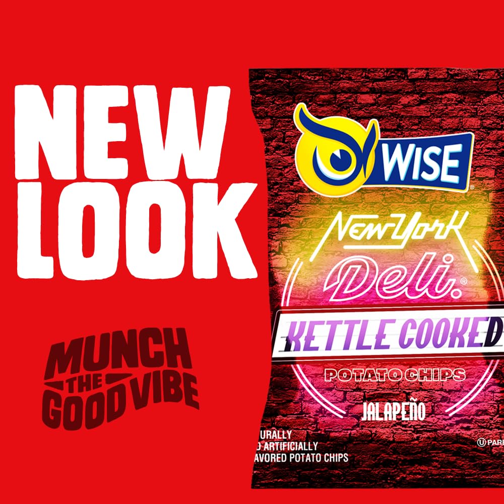 Wise Snacks NY Deli Kettle Potato Chips, Jalapeno Flavor, 0.75 Oz (40 Count) - Gluten Free Snacks for Parties, Picnics & Office Snacking