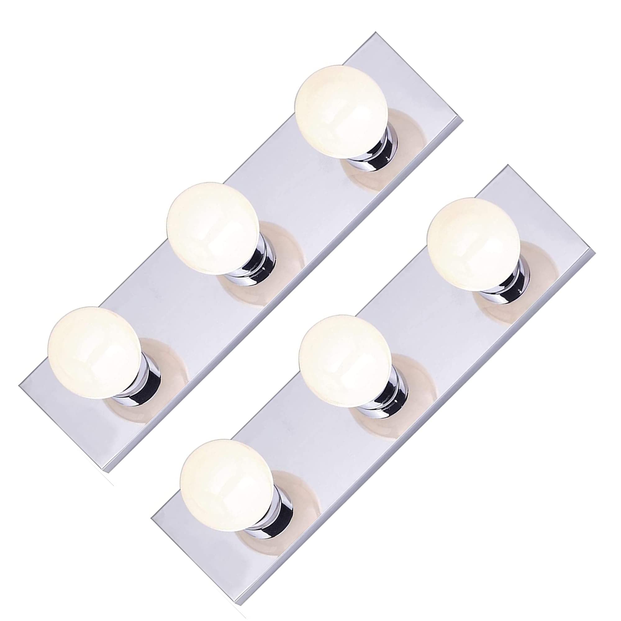 Dysmio Hollywood Style 3-Light Vanity Mirror Strip with Chrome Plates - 18 x 4.25 Inches Salon Lighting for Bedroom, Bathroom, Dressing Room & Makeup Studio - Perfect for Professional Makeup Application, Home Decor & Beauty Salon Lighting (Set of 2)