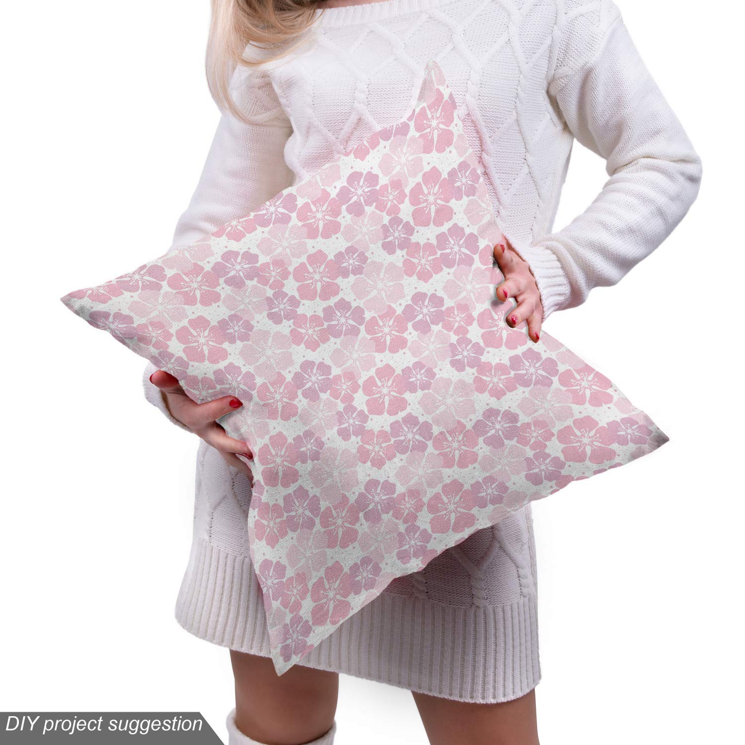 Ambesonne Floral Fabric by The Yard - Continuous Pastel Blush Tone Flowers on White Backdrop, Decorative Upholstery Fabric for Sofa, Curtains & Home Decor (10 Yards, White Rose Pale Pink) - Perfect for DIY Projects, Wedding Decor & Boho Chic Home Accents