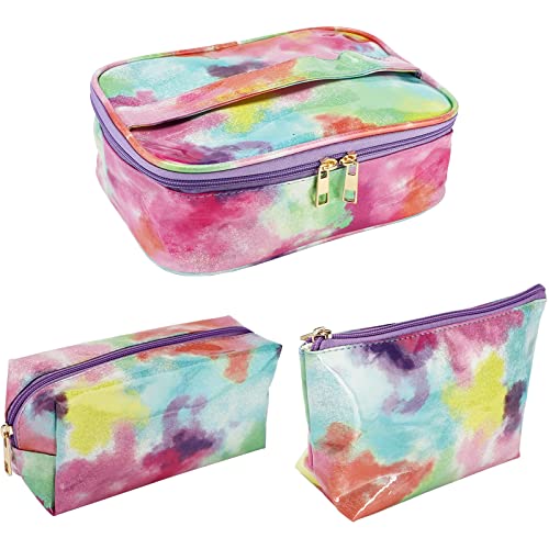 SUBANG 3 Pack Waterproof Makeup Bag for Travel - Portable Cosmetic Organizer with Brush Holder for Women, Men & Girls - Perfect for Toiletries, Cosmetics & Daily Essentials (Home, Gym, Vacation)