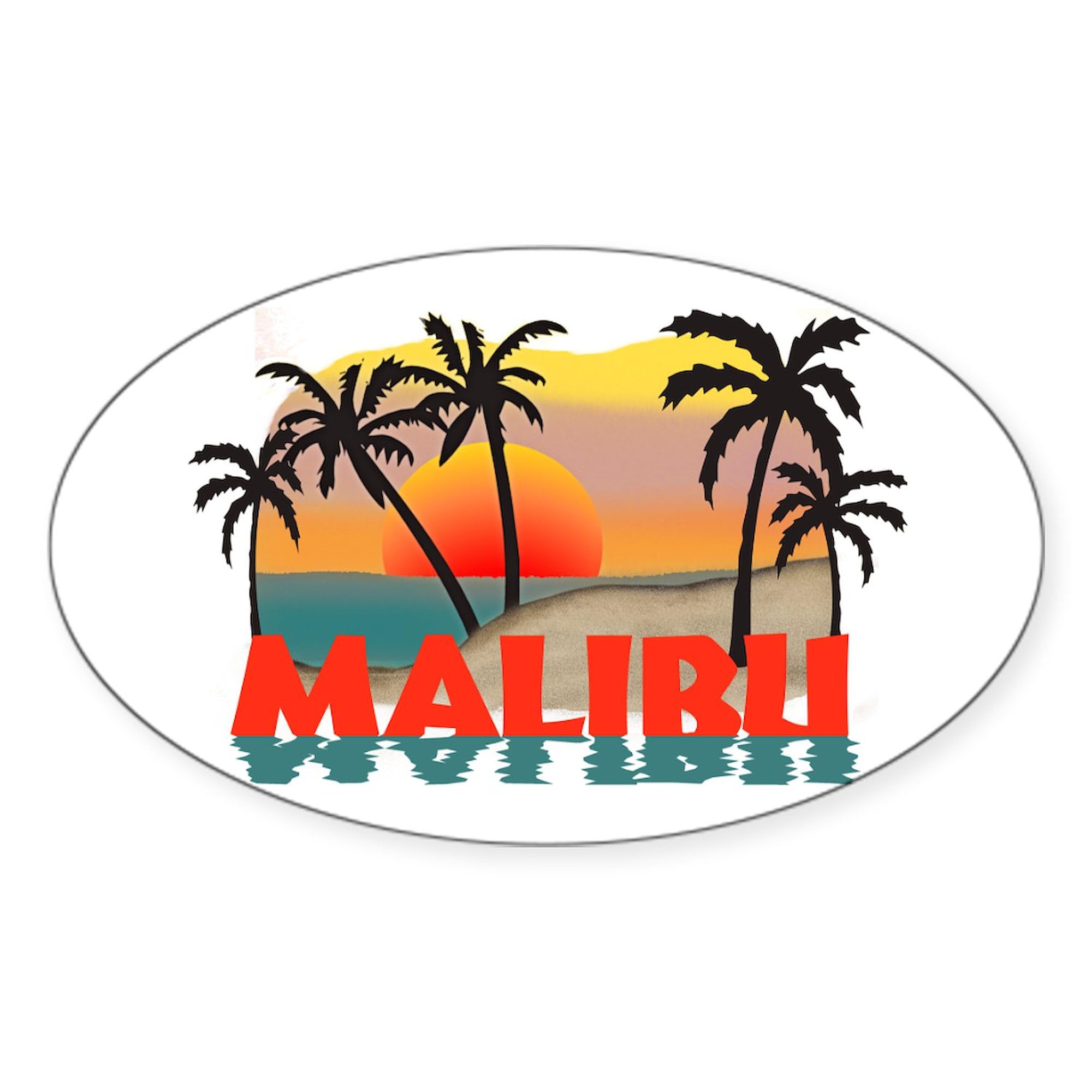 Malibu Beach California Souvenir Oval Sticker - Waterproof Vinyl Decal for Cars, Laptops, Windows | Perfect for Travel Lovers & California Memorabilia Collectors