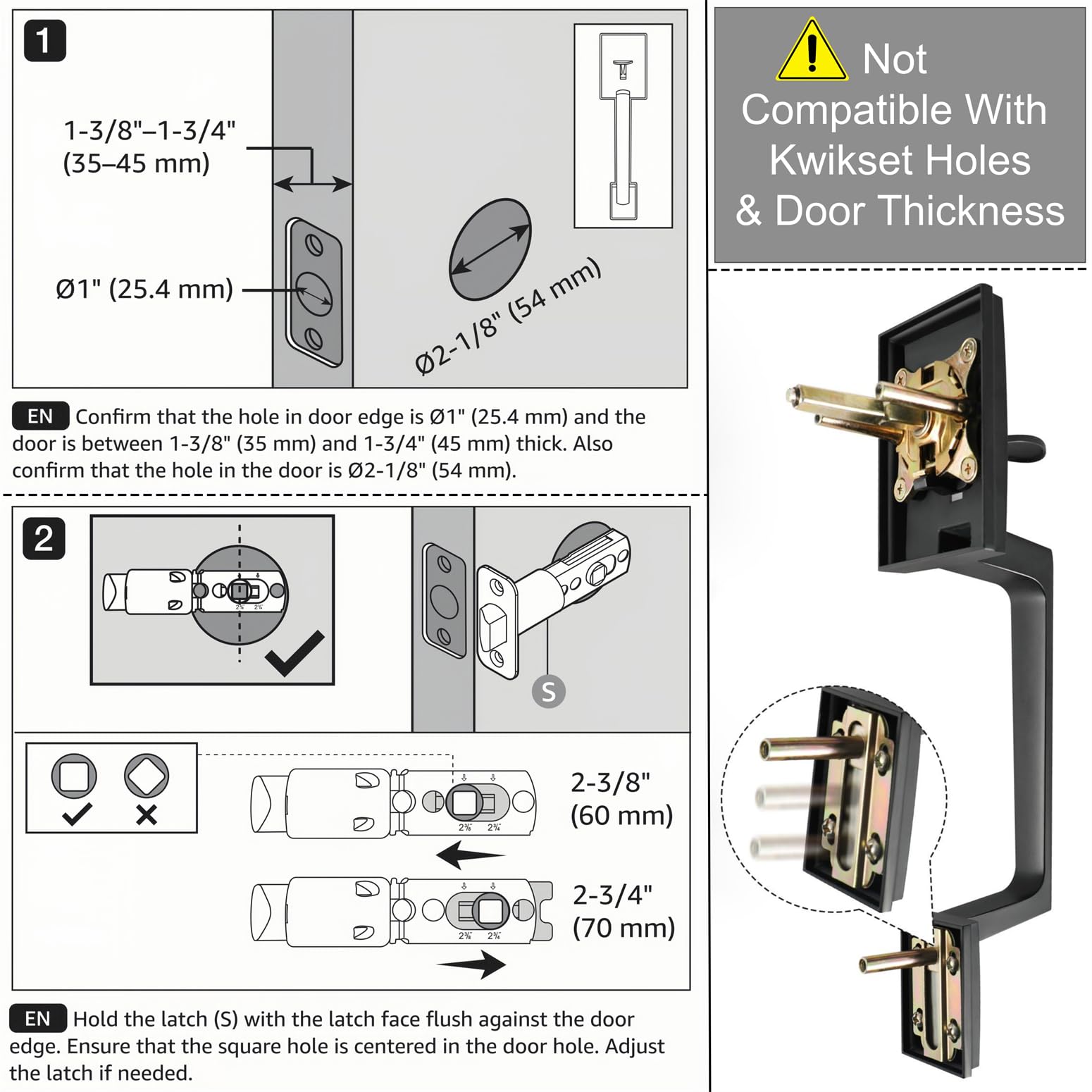 Front Door Handle with Deadbolt and Lever Set - Adjustable Entry Door Handleset, Single Cylinder Keyed Deadbolt, Reversible Door Lever in Matte Black - Perfect for Home Security, Apartments & Office Entrance Doors