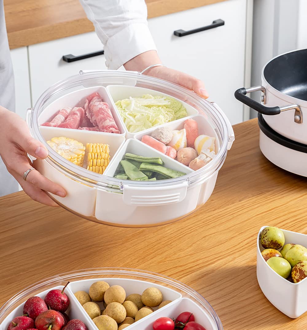360° Rotating 5-Section Snack Candy Nut Bowl with Airtight Lid - Perfect for Dried Fruits, Nuts, Chocolates, Party Snacks & Dessert Serving Tray - Ideal for Home, Office, Parties & Entertaining