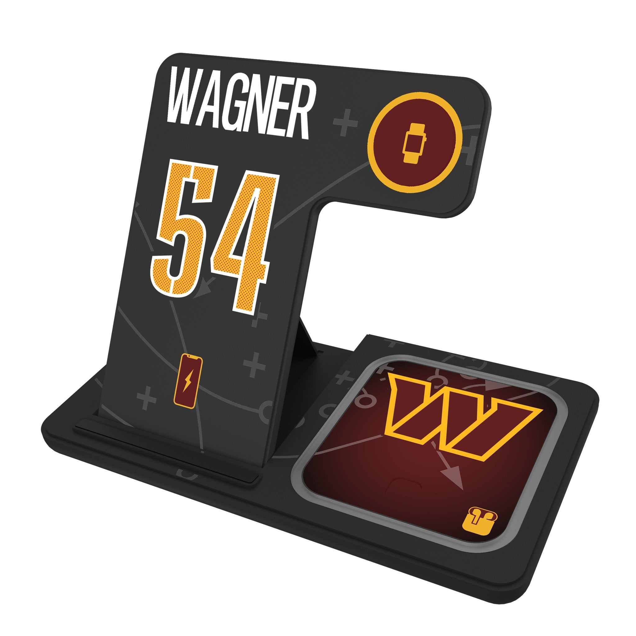 Bobby Wagner Washington Commanders 54 Ready 3-in-1 Wireless Charging Station for iPhone, Android & AirPods - Fast Charging Dock for Bedroom, Office & Travel