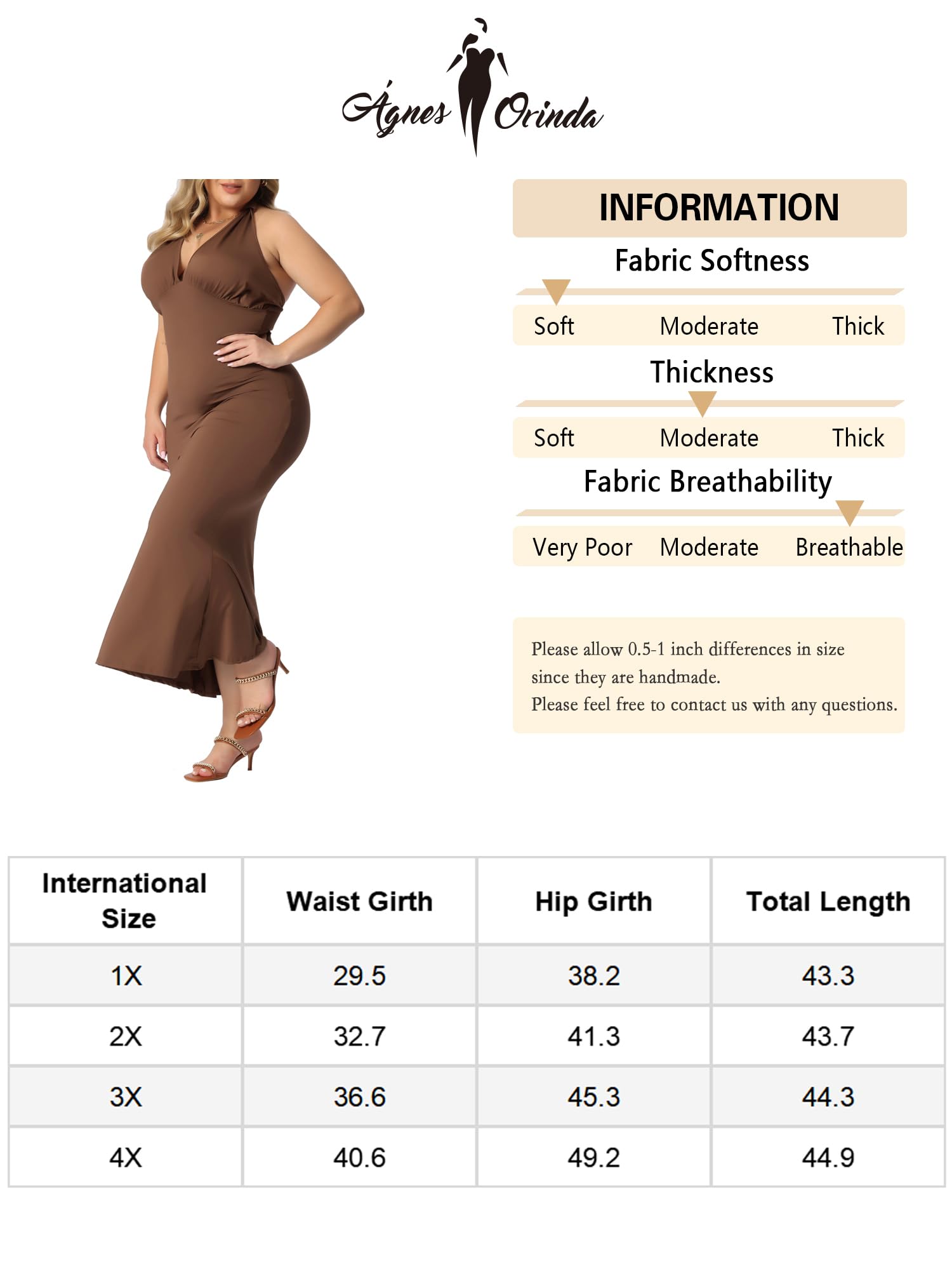 Agnes Orinda Plus Size Maxi Dress for Women - Halter V Neck Backless Cocktail Party Mermaid Evening Gown | Elegant Formal Wear for Weddings, Prom, Night Out & Special Occasions