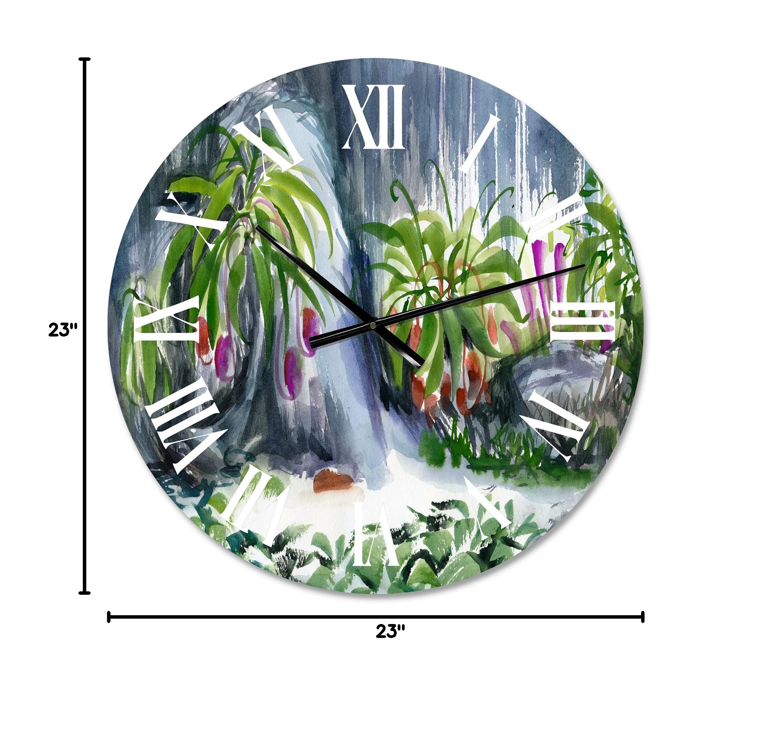 Farmhouse Wall Clock with Tropical Plants Oasis Design - Large Abstract Fractal Wall Decor for Living Room, Bedroom & Kitchen | Perfect for Home, Office & Gift Giving