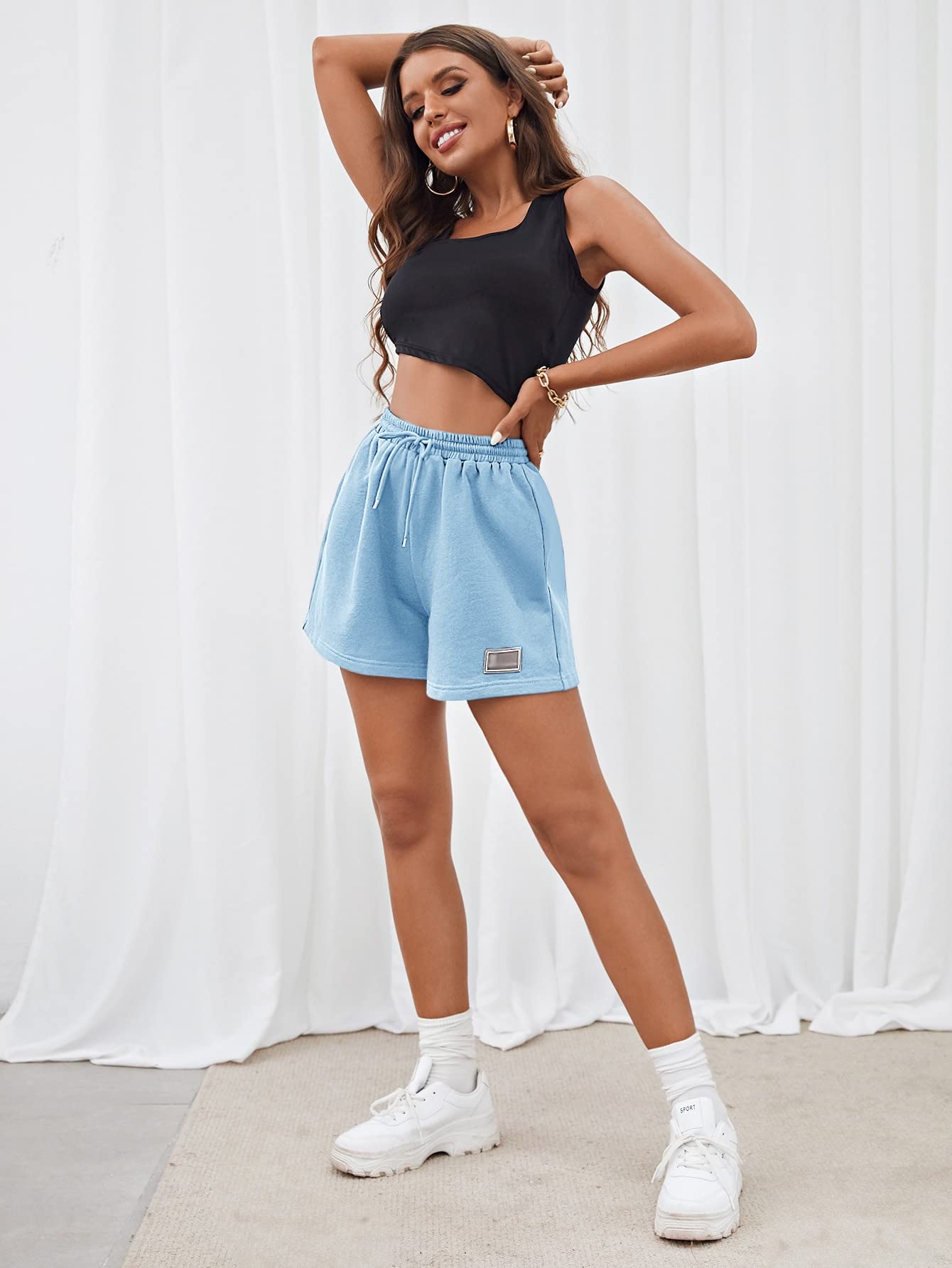 MakeMeChic Women's Casual Drawstring Waist Sweat Shorts - Athletic Running Track Shorts for Gym, Yoga & Lounge Wear