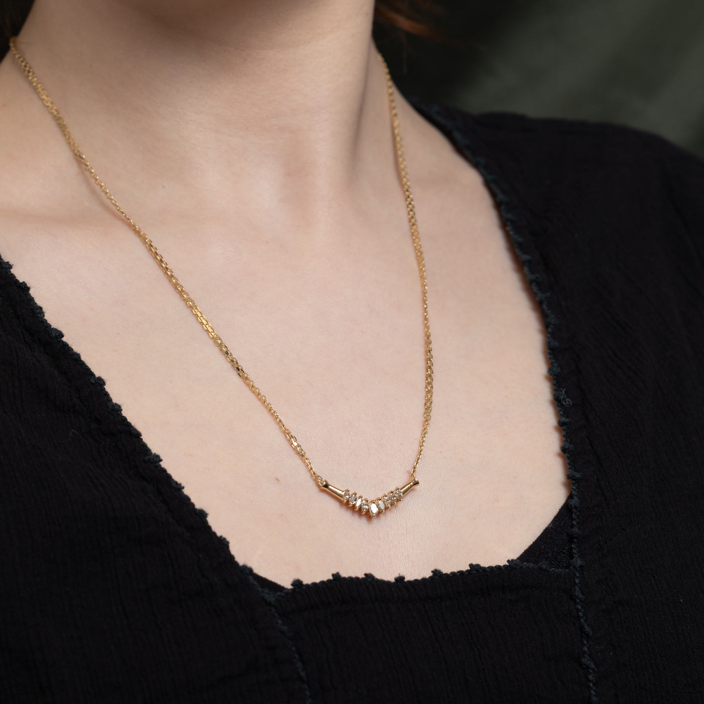 Marquise Diamond Chevron Necklace - 0.50 Carat Total Weight (CTW) - 20 Inch Sterling Silver Chain - Elegant Dainty Jewelry for Women - Perfect Gift for Anniversary, Valentine's Day & Special Occasions