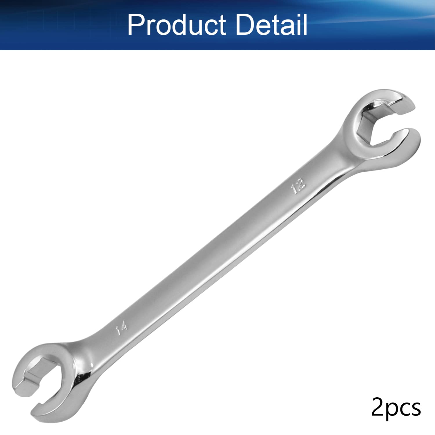 Auniwaig 2-Piece 12mm x 14mm Flare Nut Metric Wrench Set - High Carbon Steel Double Open End Wrenches with Chrome Plating - Perfect for Automotive Repair, Plumbing & DIY Projects
