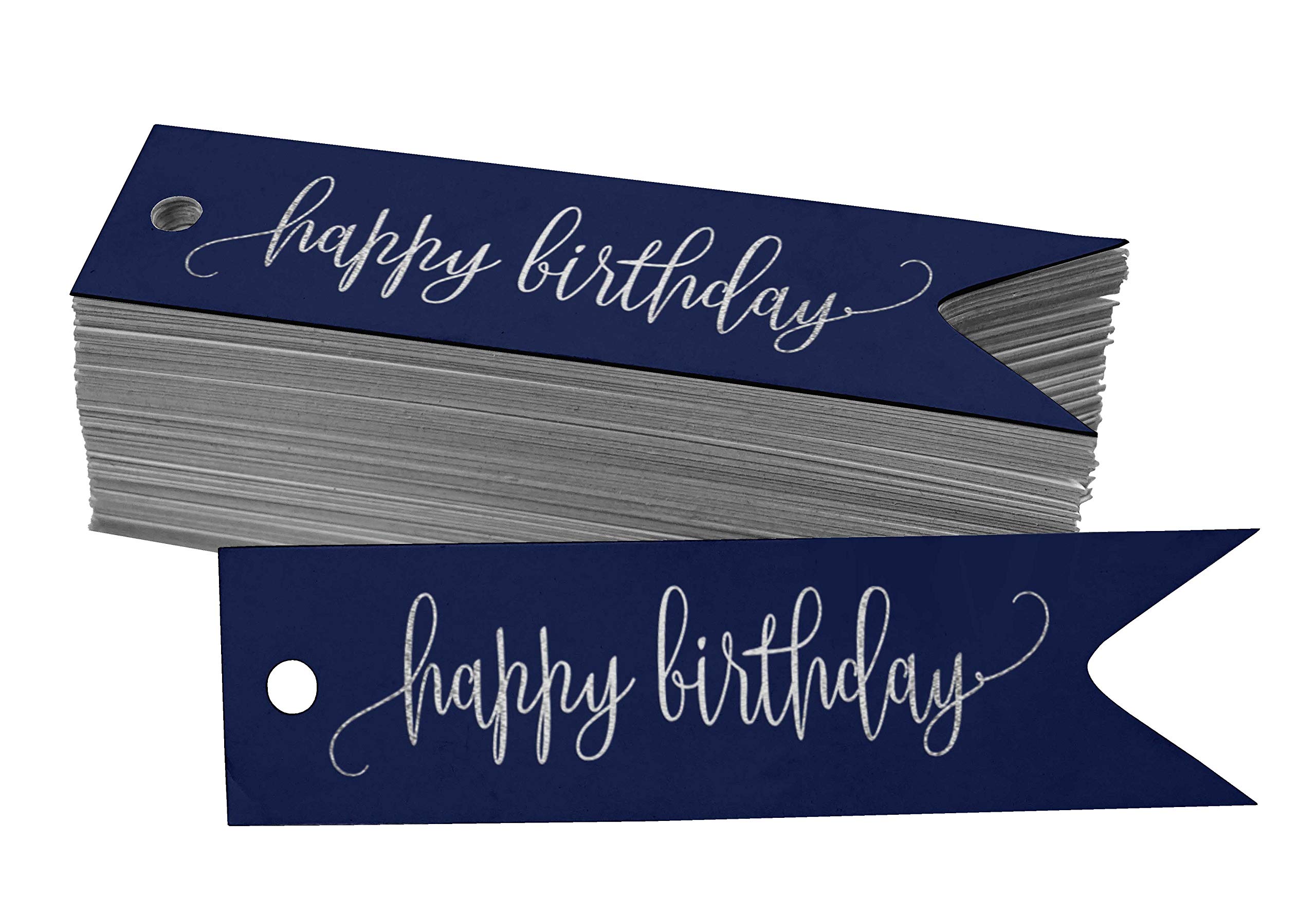 100pcs Happy Birthday Favor Tags - Elegant Silver Foil Hang Tags for Party Decorations, Gift Wrapping & DIY Crafts - Perfect for Birthday Parties, Baby Showers & Wedding Favors