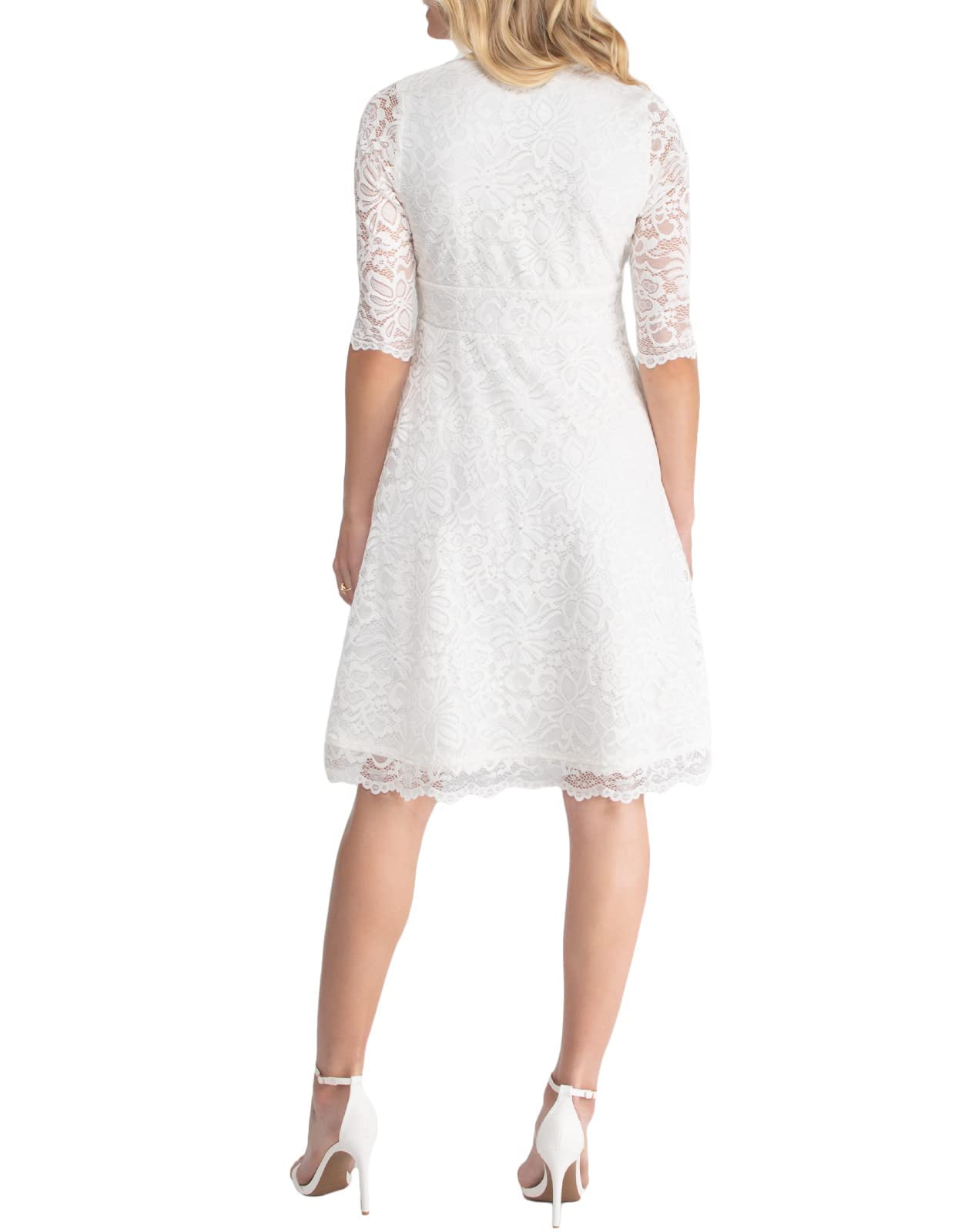 Kiyonna Women's Plus Size Bella Short Ivory Lace Dress - Elegant White Wedding Guest Dress, Bridal Shower Outfit & Graduation Midi Dress for Special Occasions | Perfect for Weddings, Parties & Formal Events