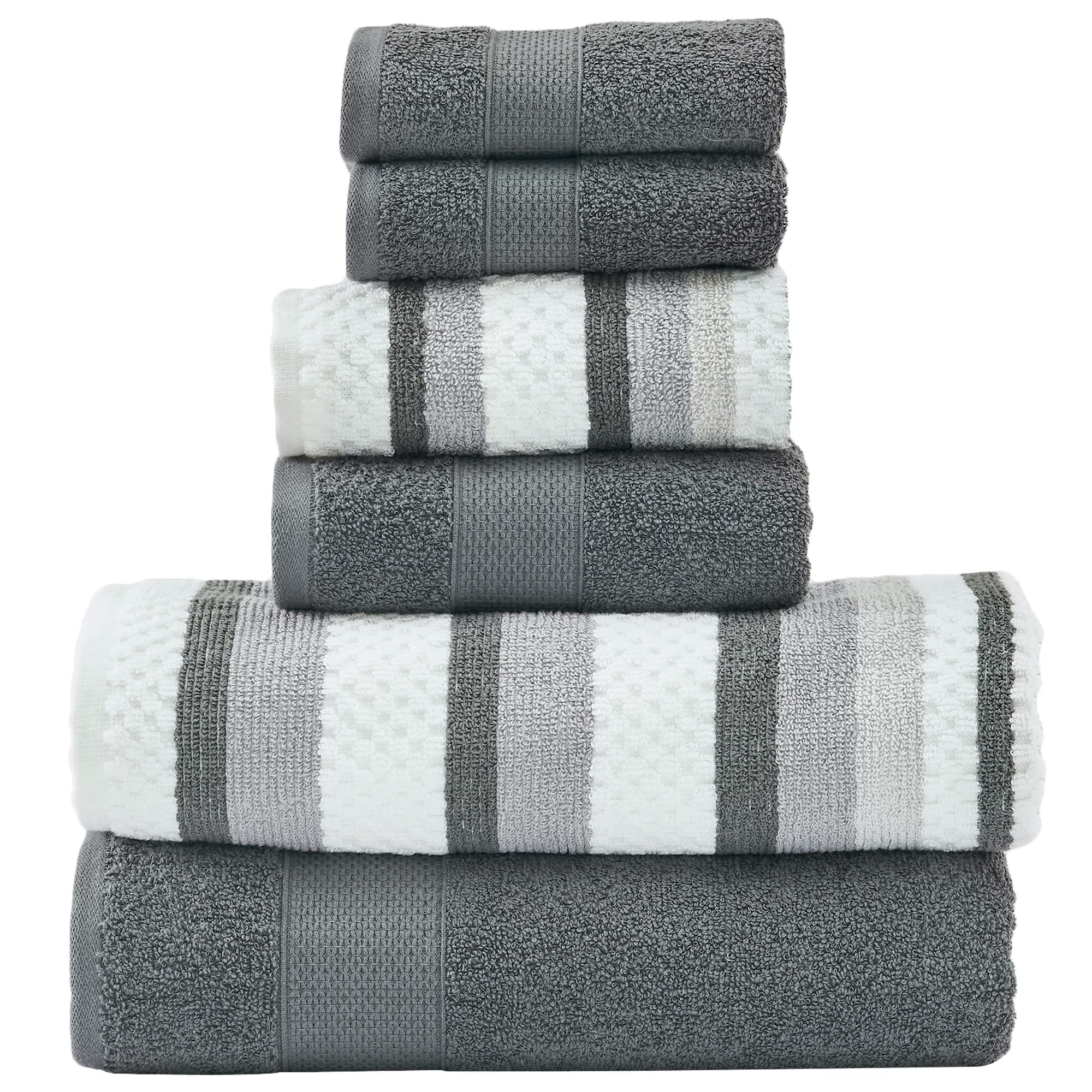 Modern Threads Pax 6-Piece Reversible Yarn Dyed Jacquard Towel Set - Bath Towels, Hand Towels & Washcloths - Super Absorbent Quick Dry 100% Combed Cotton - Coal Grey - Luxury Bathroom & Spa Towels for Home, Hotel & Gifting