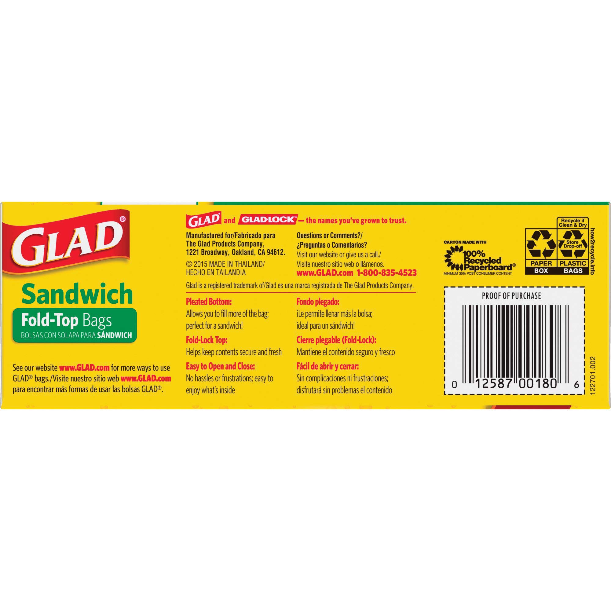 Glad Fold Top Sandwich Bags - 180 Count Plastic Food Storage Bags for Lunch, Snacks & Meal Prep | BPA-Free, Leak-Proof | Perfect for School, Work & Picnics