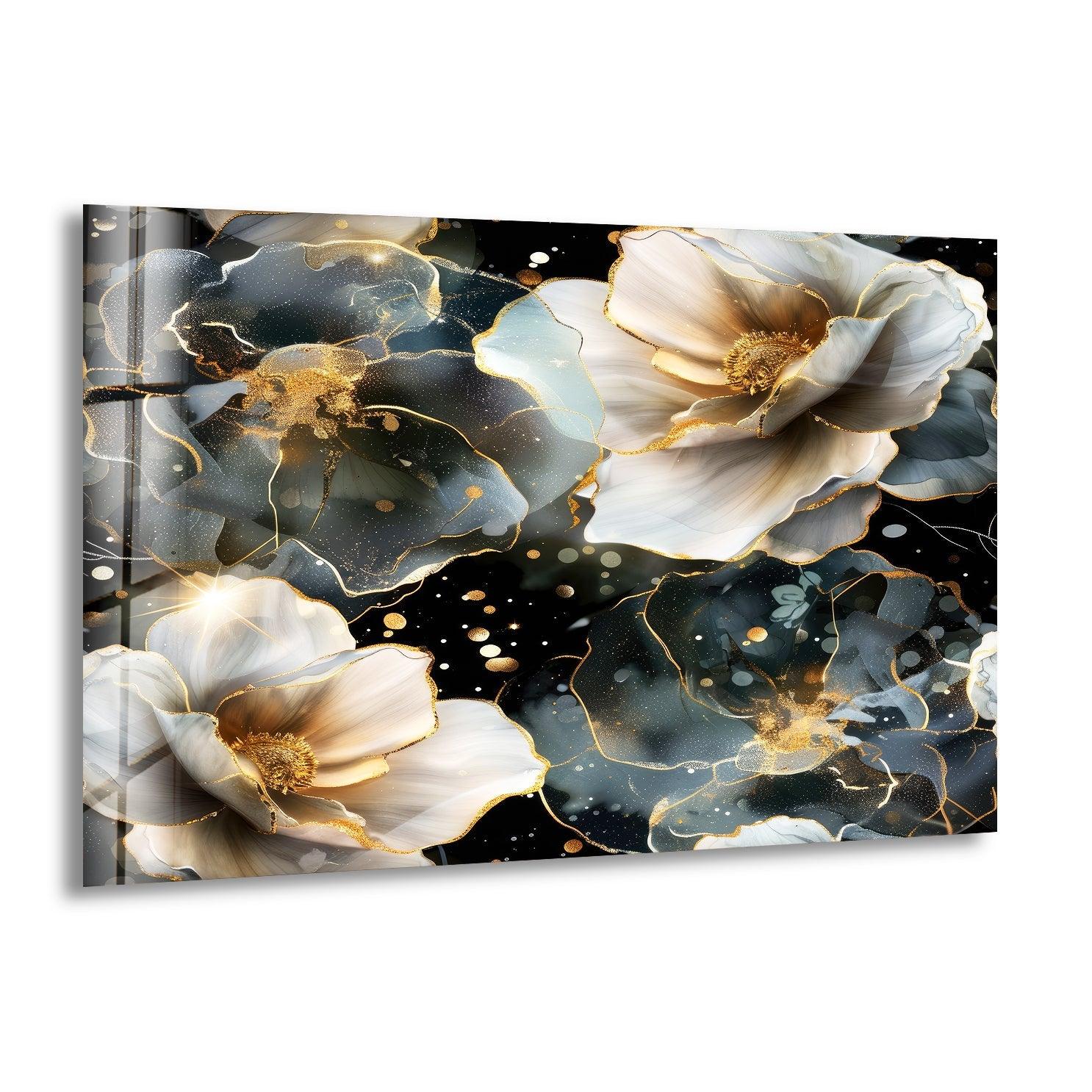 Alcohol Ink Floral Glass Wall Art - Handmade Modern Abstract Painting for Home Decor, Living Room, Bedroom & Office - Unique Gift Idea