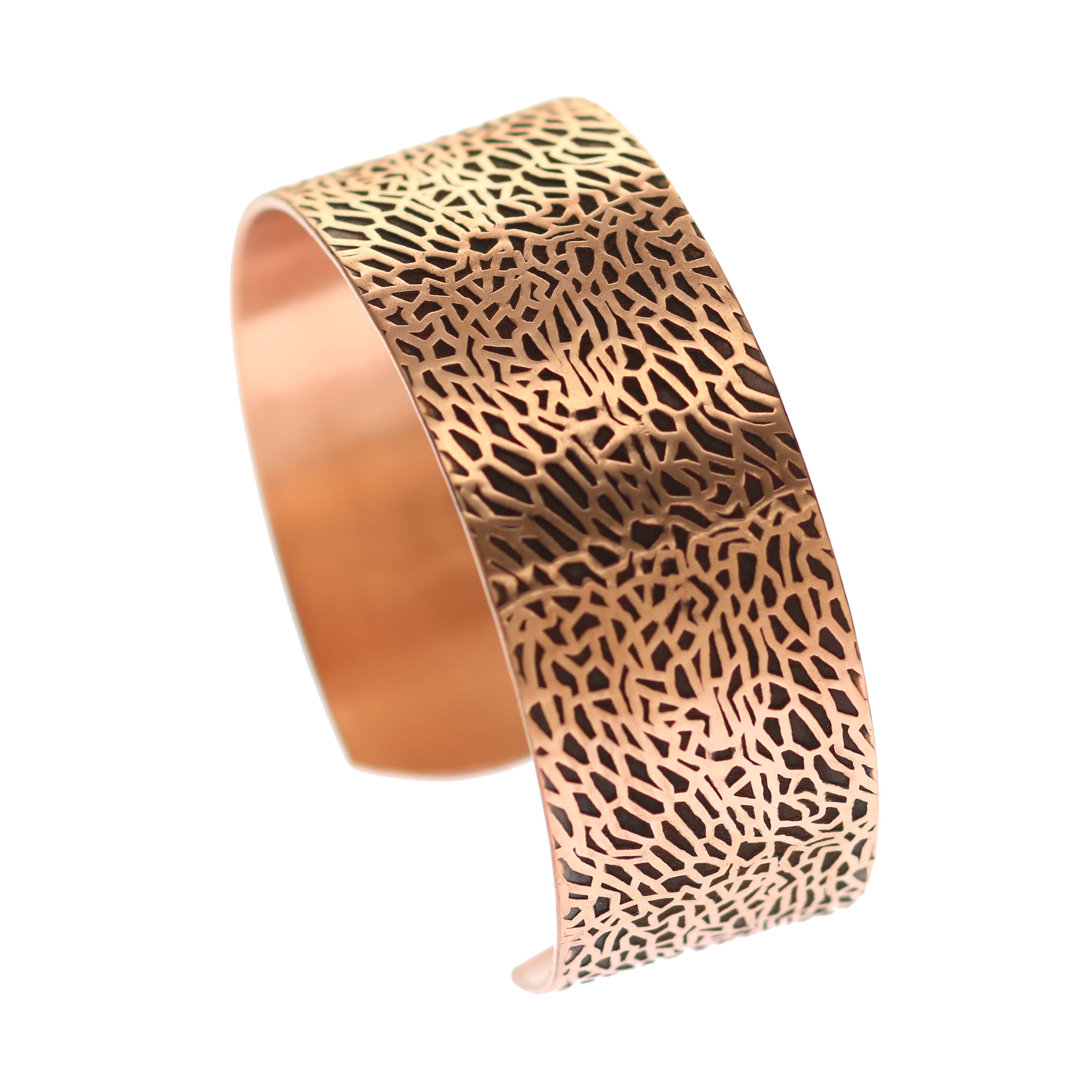 Men's Solid Copper Cuff Bracelet - 1 Inch Wide Embossed Sea Fan Design - Perfect for Beach Weddings, Boho Fashion & Casual Wear