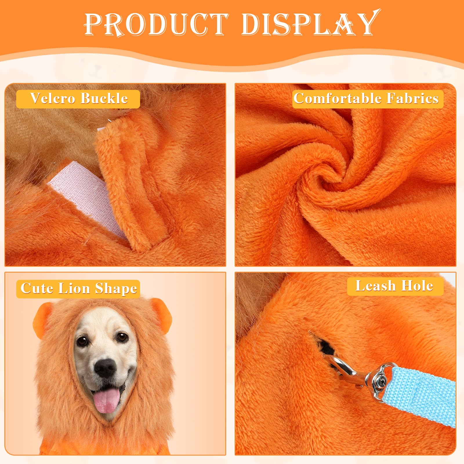 Rypet Large Dog Lion Costume - Halloween Pet Outfit with Leash Hole & Mane Hoodie - Lion Cosplay Costume for Medium to Large Dogs - Perfect for Halloween Parties, Pet Parades & Costume Contests