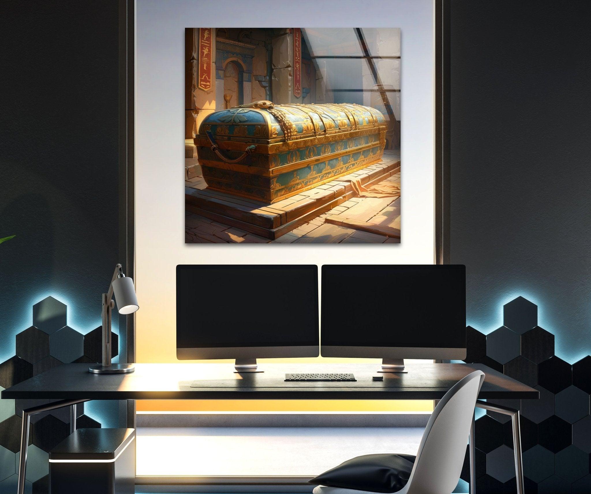 Ancient Pharaoh Tomb Glass Wall Art - Egyptian Pharaoh Decor for Home & Office - Perfect for Living Room, Bedroom, or Office Wall Decor