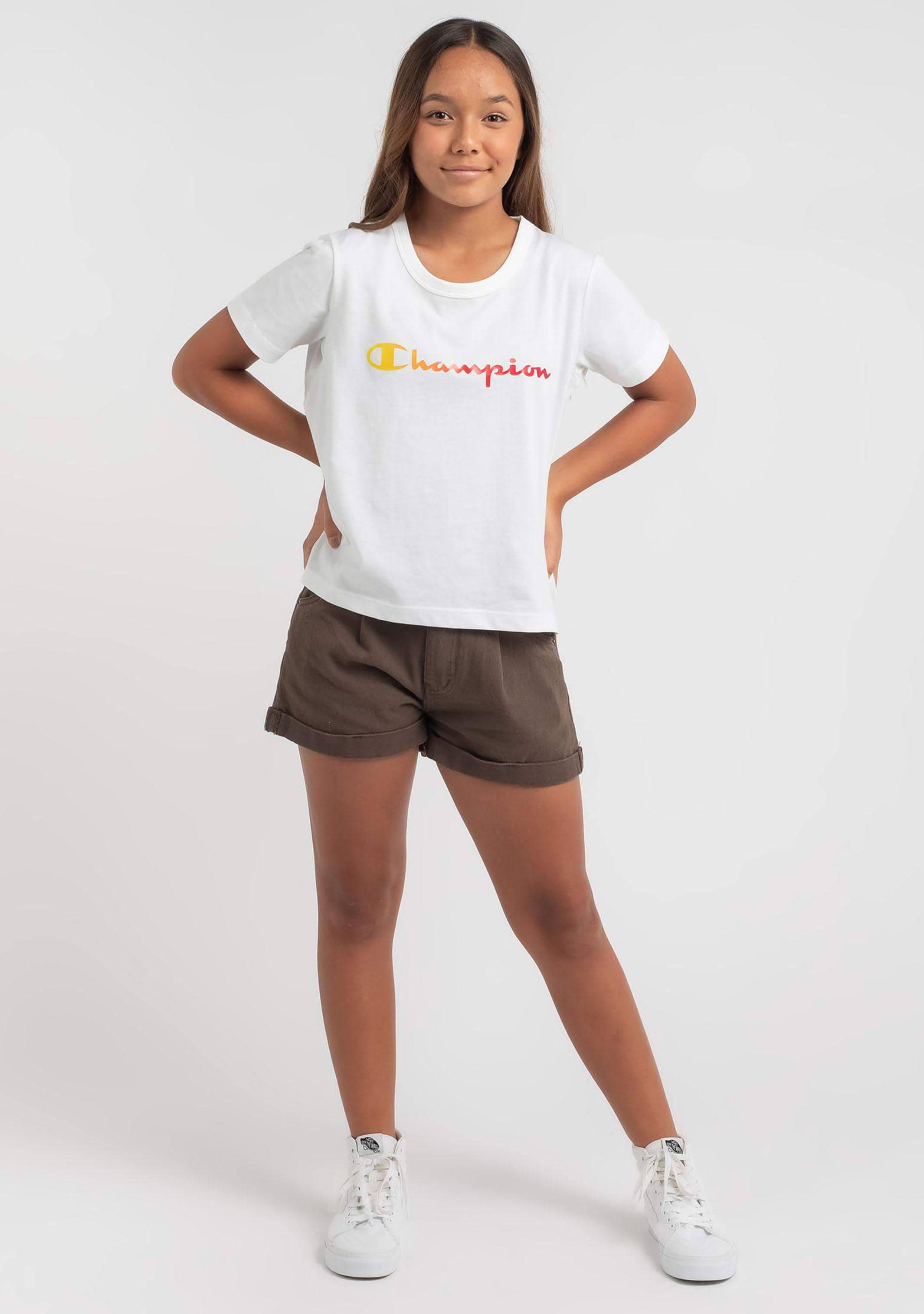 Champion Junior Ombre Script Boxy Tee - Trendy Kids Graphic T-Shirt for Casual Wear & School Outfits | Soft Cotton Blend Comfort Fit