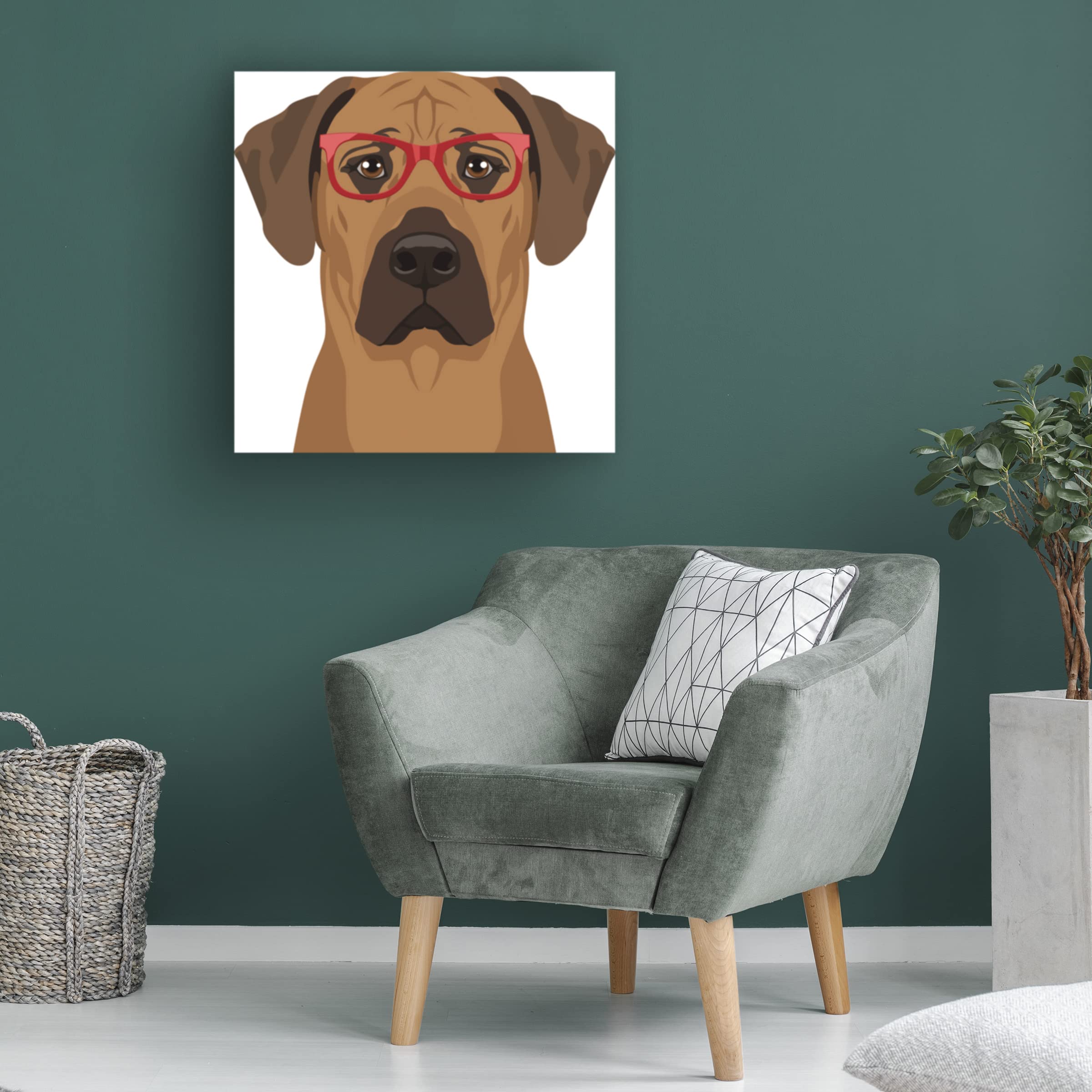 Trademark Fine Art 'Rhodesian Ridgeback Wearing Hipster Glasses' Canvas Wall Art - Unique Dog Portrait for Modern Home & Office Decor