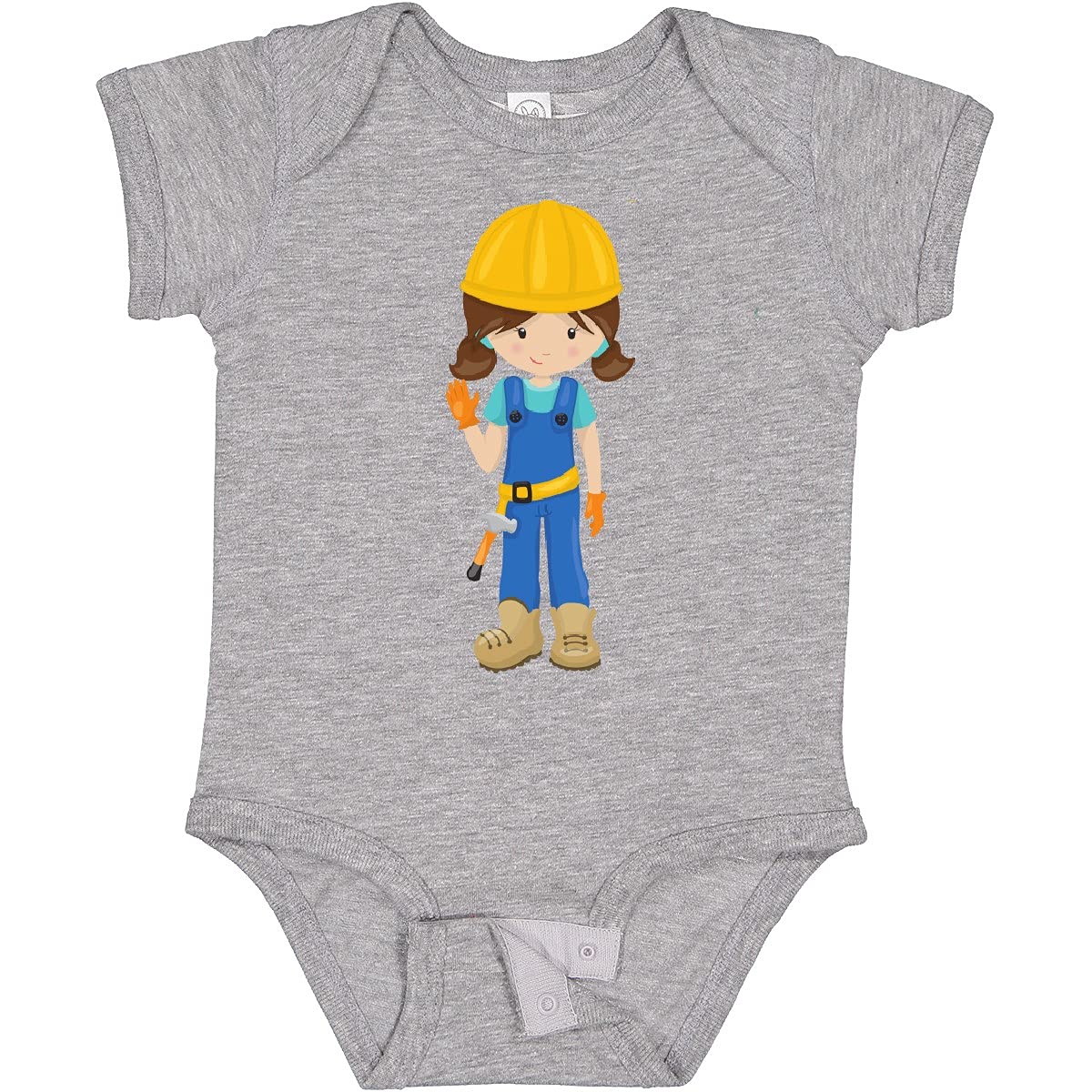 Inktastic Construction Girl Baby Bodysuit - Cute Brown Hair Toddler Hammer Design for Playtime & Construction Theme Parties