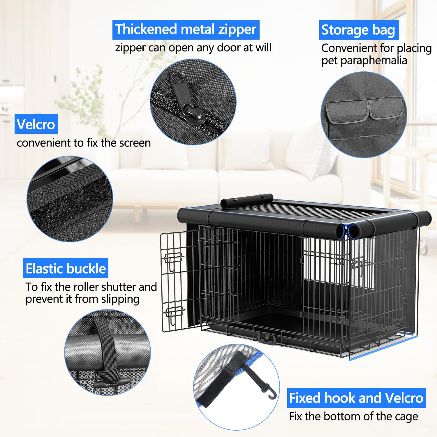 Waterproof 600D Oxford Dog Crate Cover - Windproof & Breathable Mesh Kennel Cover with Storage Pocket for Large Dogs & Cats (42 Inch) - Perfect for Indoor/Outdoor Use, Travel & Crate Training