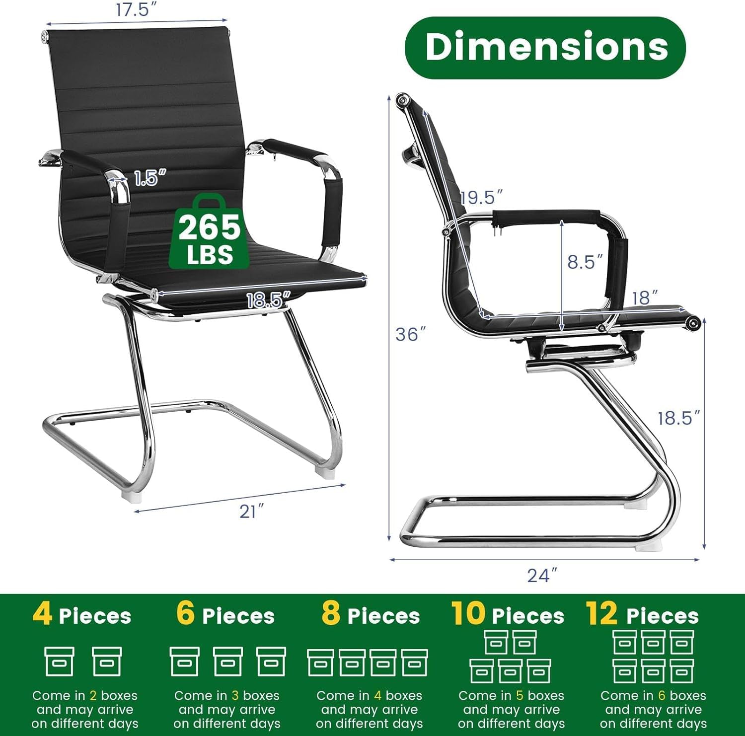 Powerstone Office Conference Room Chairs - Set of 2 No-Wheel Guest Chairs with Metal Sled Base, Mid Back PU Leather & Armrests - Black Reception Chairs for Meeting Rooms, Waiting Areas & Office Lobbies (Perfect for Corporate, Hotel & Clinic Settings)