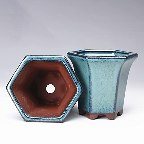 VALINK Glazed Ceramic Succulent Planter with Drainage Hole - Modern Polygonal Flower Pot for Indoor & Outdoor Plants - Perfect for Home, Office, Garden Decor