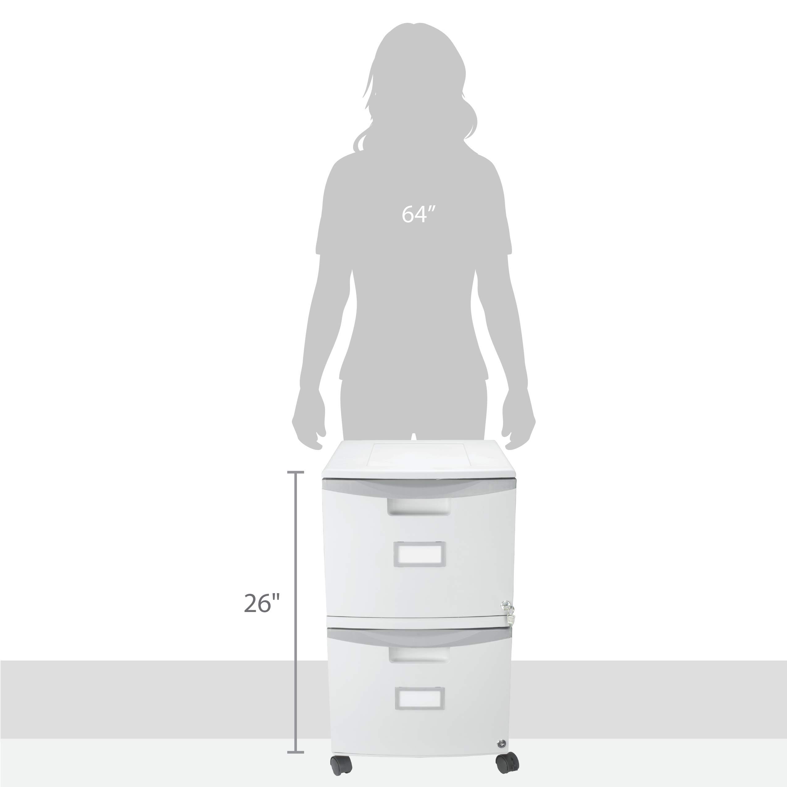 Storex Plastic Two-Drawer File Cabinet with Locking Mechanism - Mobile Document Organizer with Casters for Home Office Organization, Gray, 1-Pack (61310B01C) - Perfect for Storing Legal Files, Tax Documents & Office Supplies