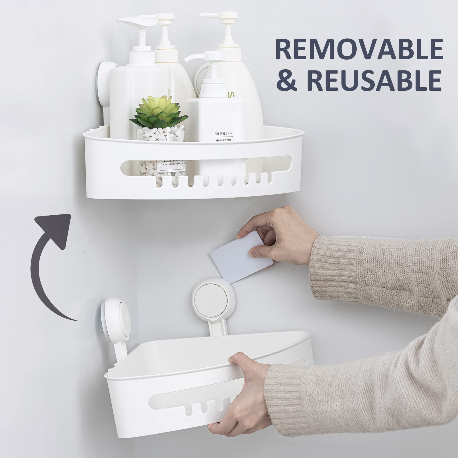 TAILI Corner Shower Caddy with Suction Cup Storage Basket - No Drill Removable Shower Organizer Set with Toothbrush Holder & Soap Dish - Perfect for Bathroom, Kitchen & Bedroom Organization